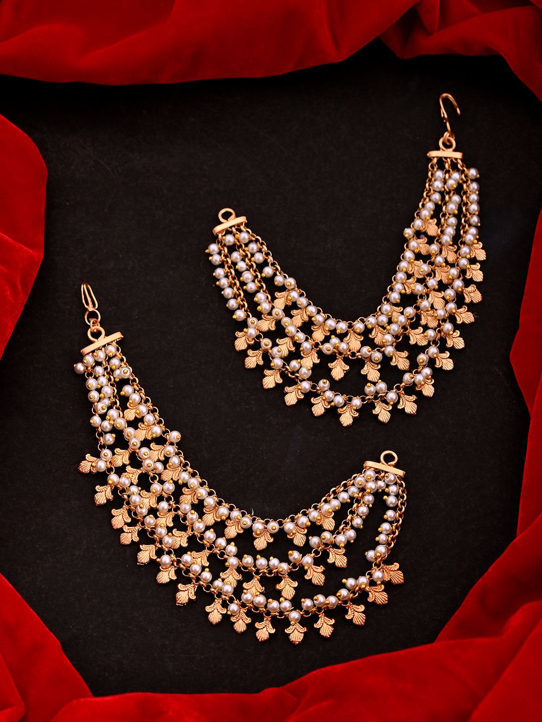 Voylla Gold-Plated Pearls Beaded Contemporary Mattal Jhumka Chain