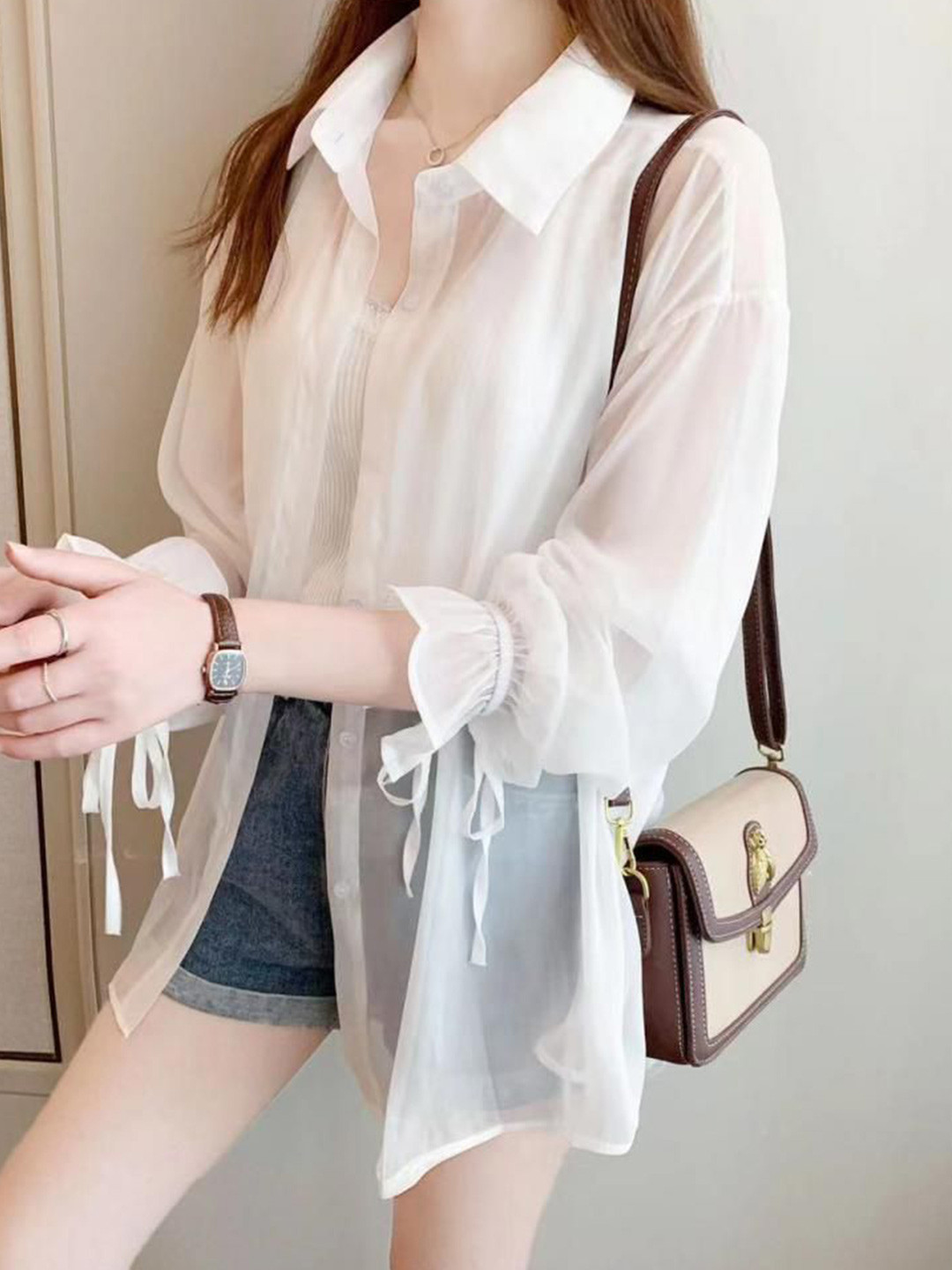 Outzidr White Longline Sheer Shirt
