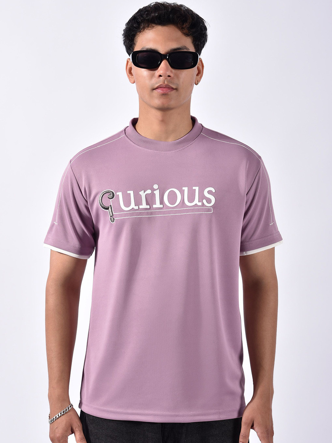 Beyoung Men Mauve Pink HD Embroidered Dual Sleeves Oversized T-Shirt