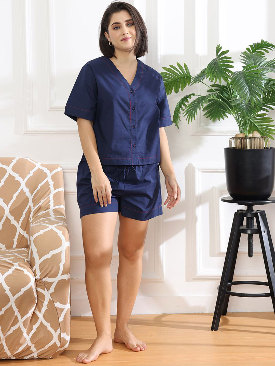 Slumber Jill Women Button-Up Short Sets