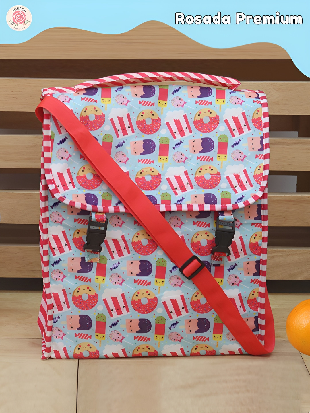 ROSADA Kids Candy Cane Printed Insulated Sling Lunch Bag