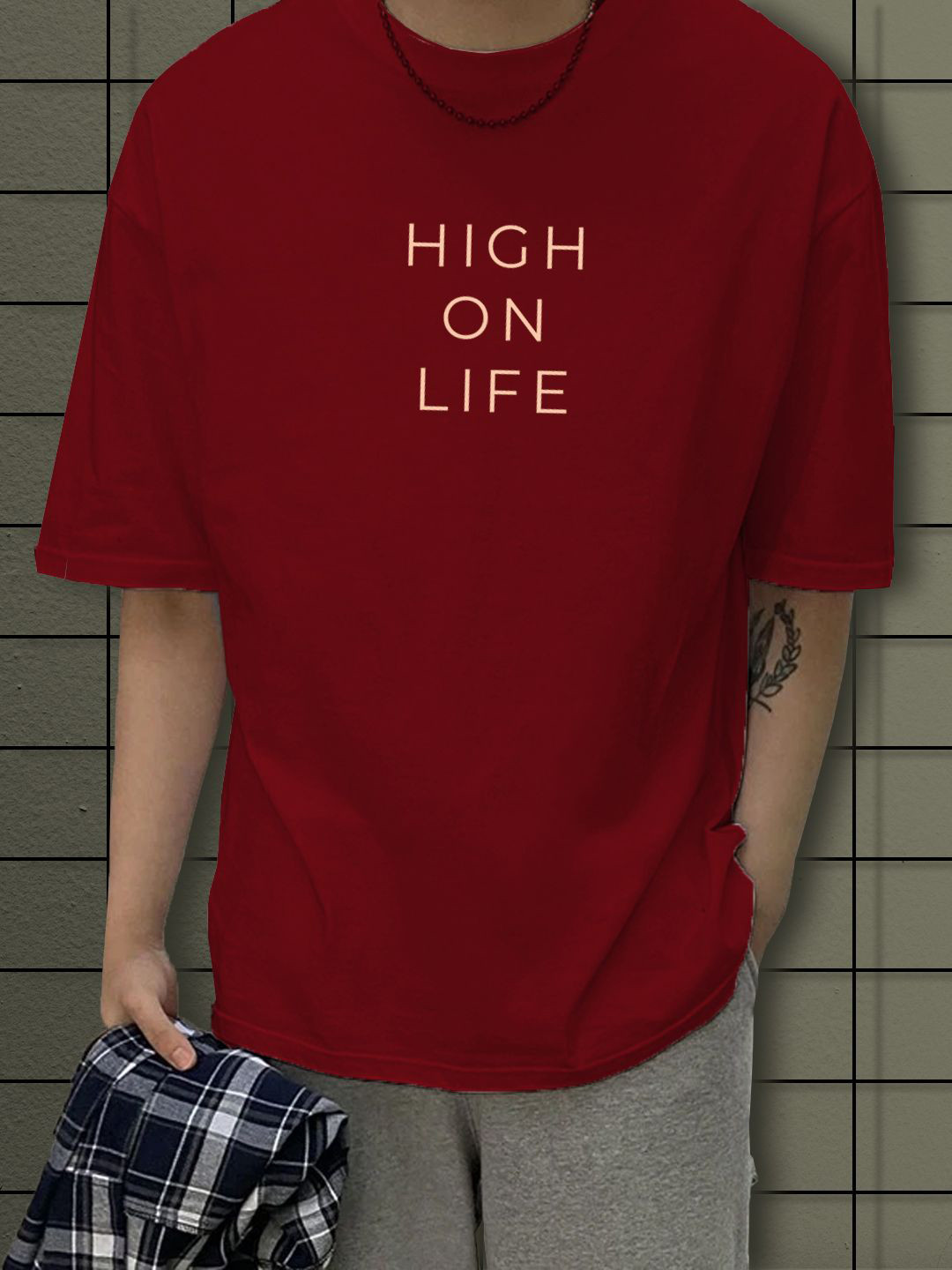 Rigo Men Maroon Oversized T-shirt