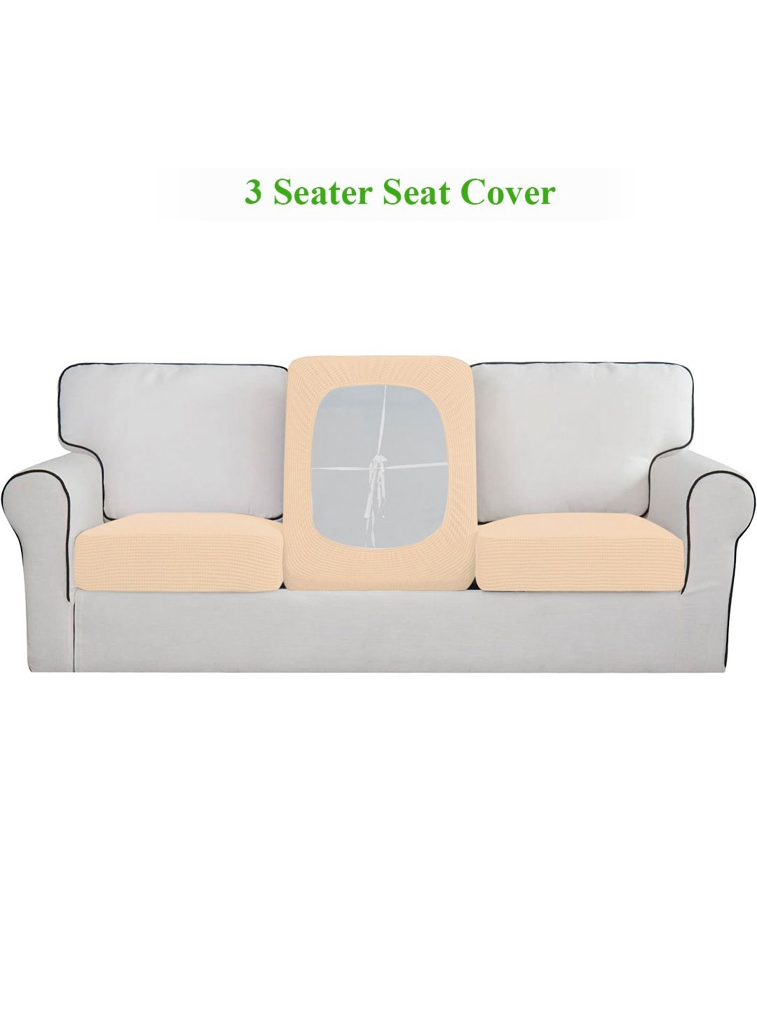 HOKIPO Beige 3 Pieces Jacquard 3 Seater Sofa Seat Cushion Covers