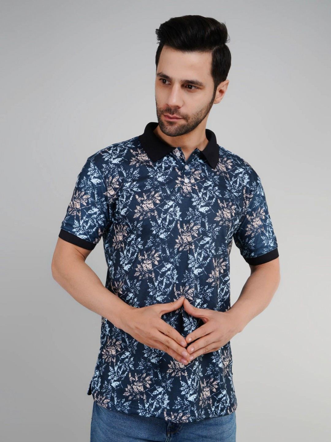 Valencia Fashion Men Floral Printed Polo Collar T-shirt