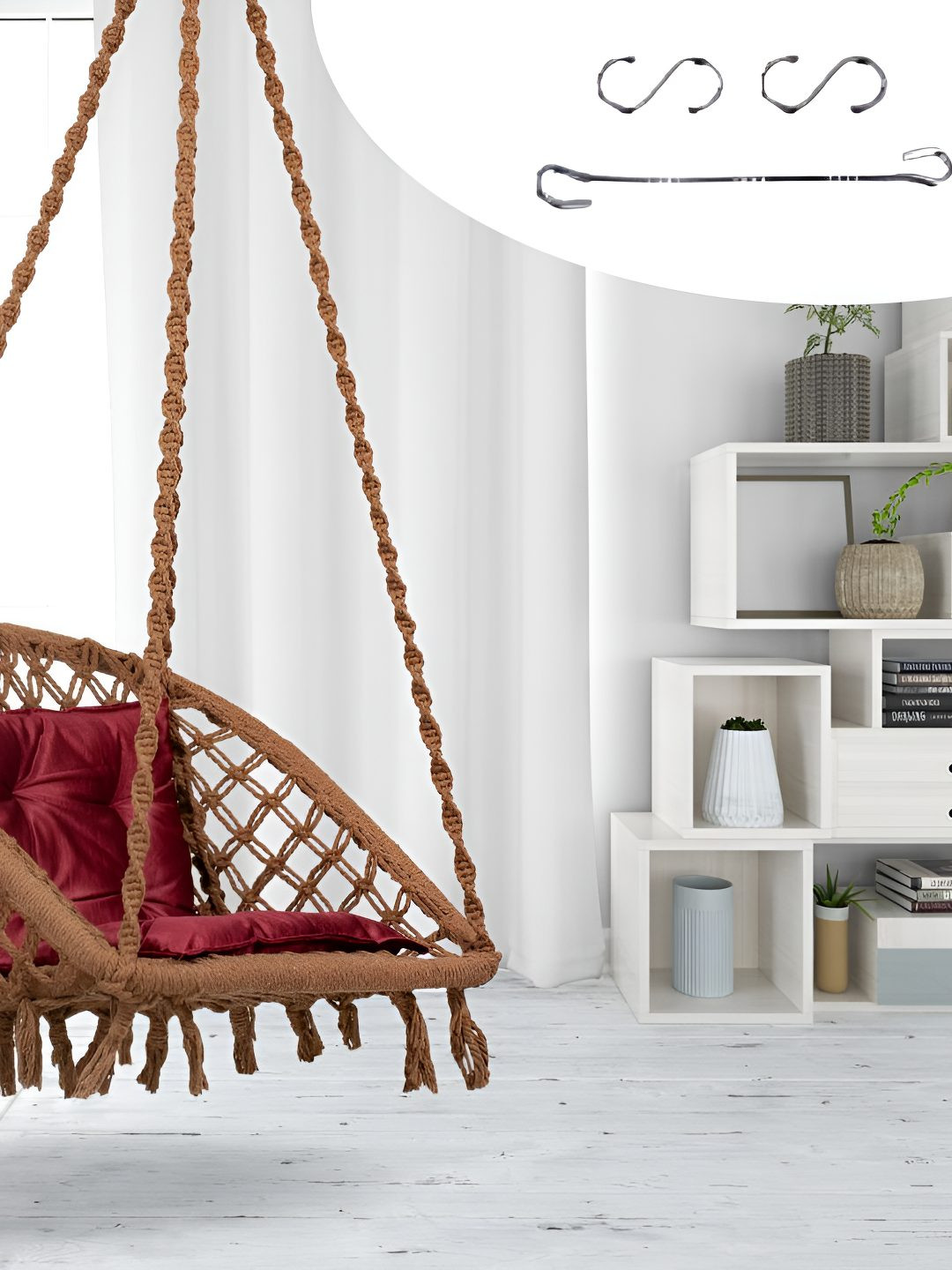 Swingzy Red & Brown Cotton D-Shape Hammock Swing With Cushion