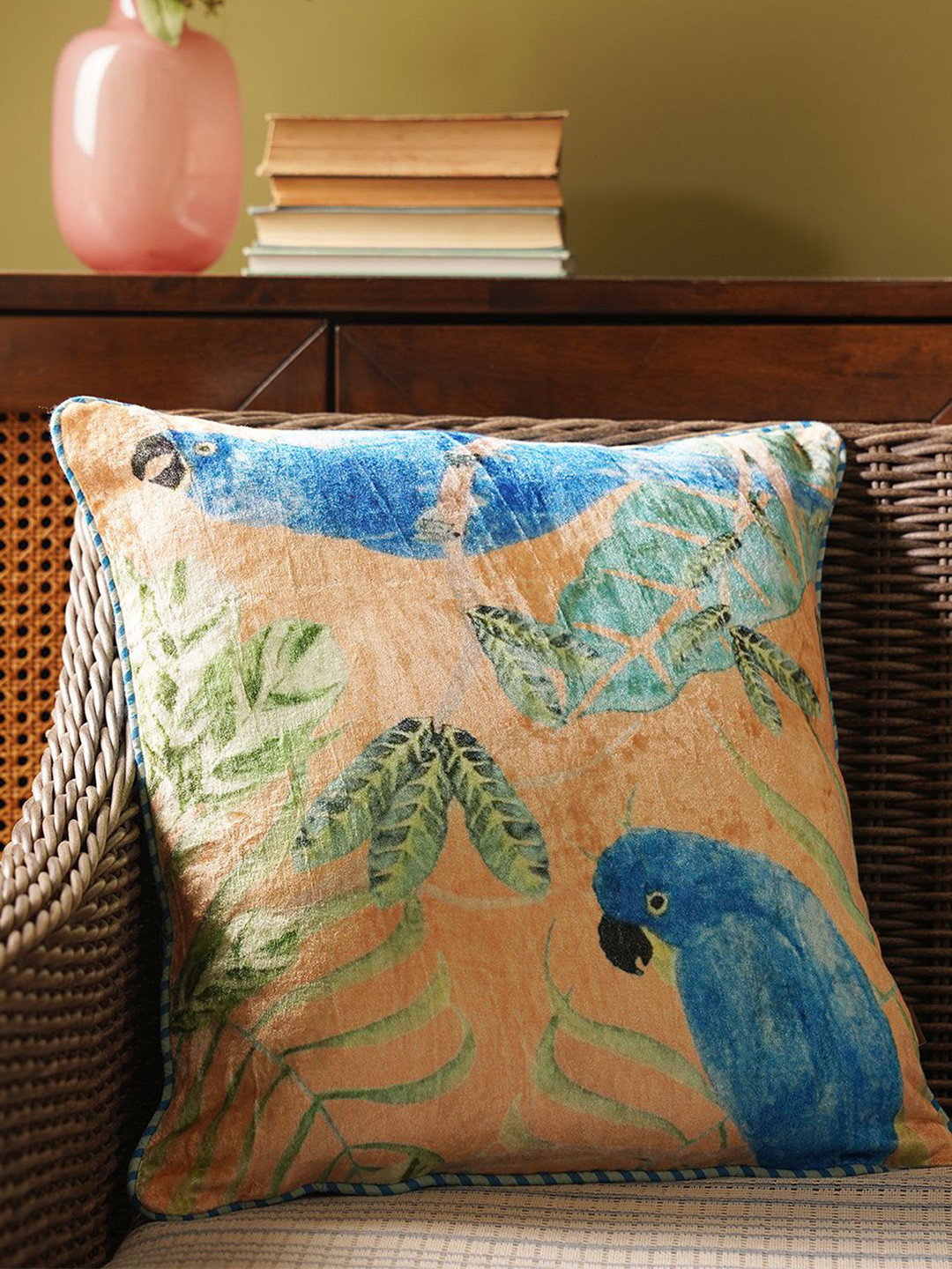 Pure Home and Living Orange & Blue Ethnic Motifs Velvet Square Cushion Covers