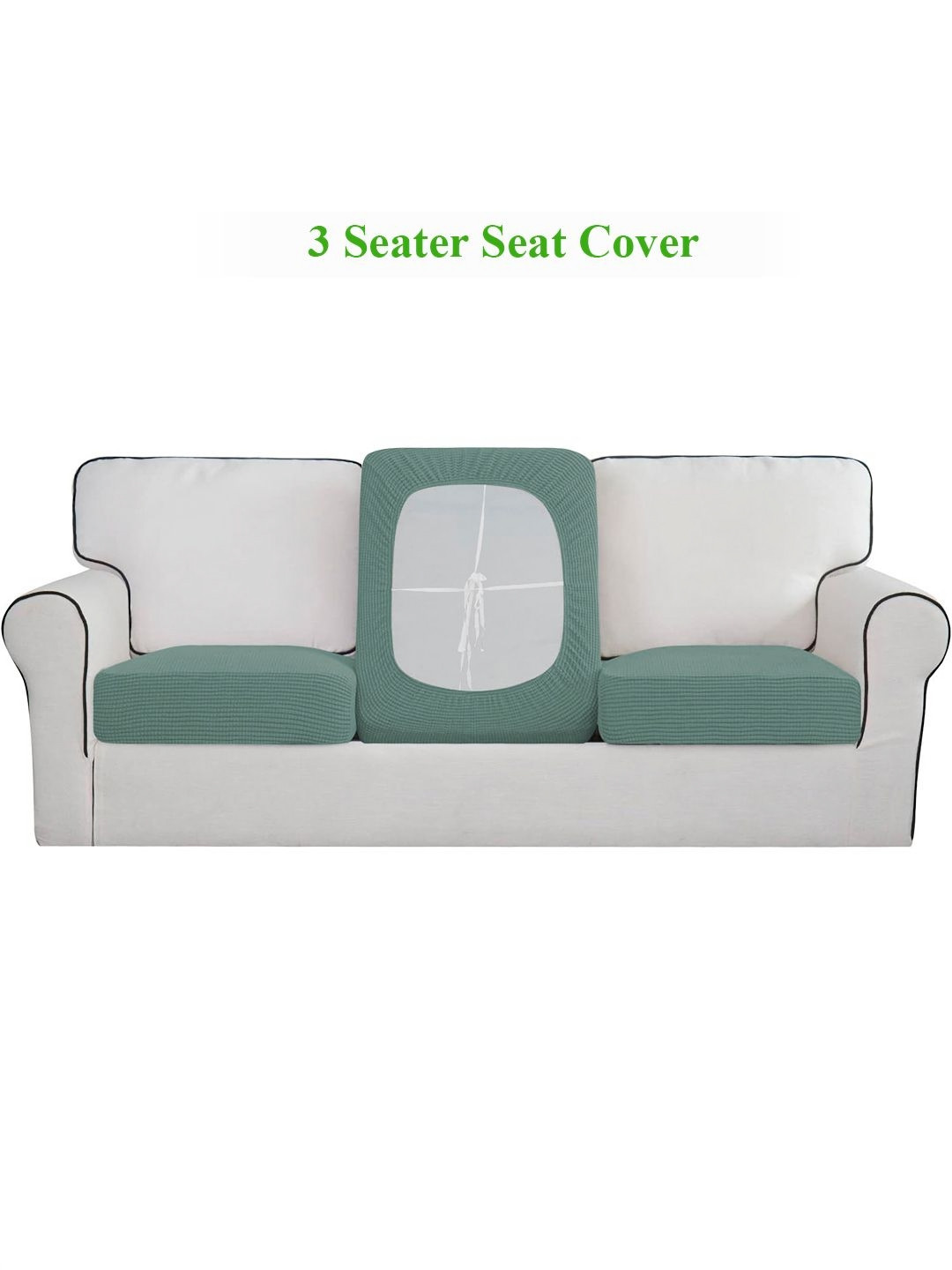 HOKIPO Green 3 Pieces Jacquard 3 Seater Sofa Seat Cushion Covers