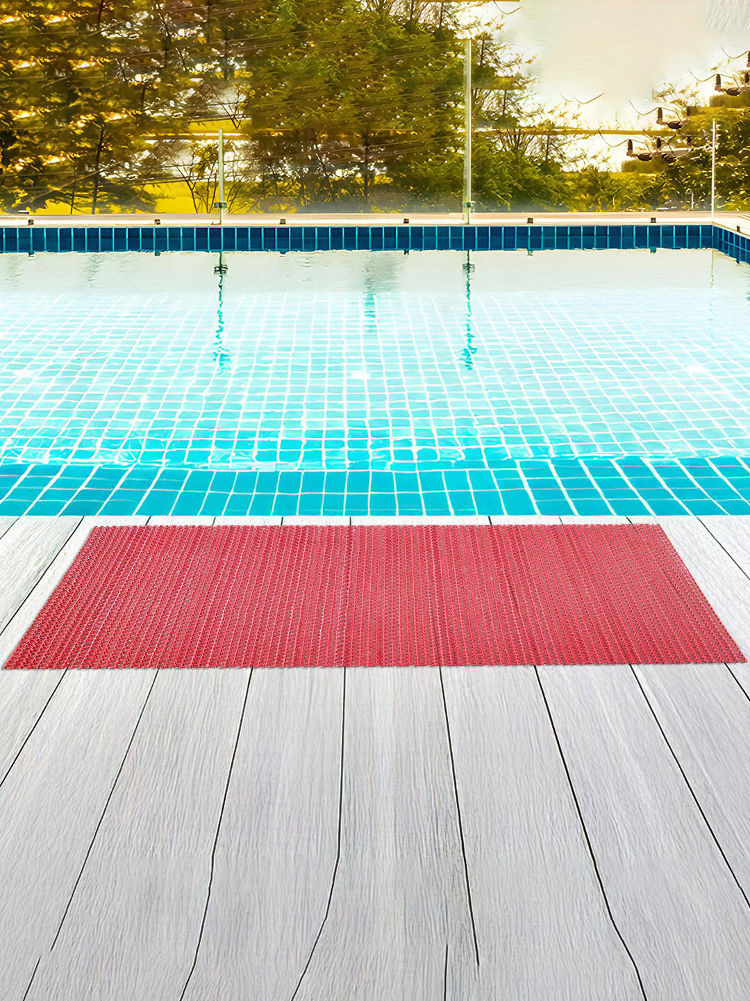 Kuber Industries Red Self Design 110 GSM Anti-Skid Bath Rug