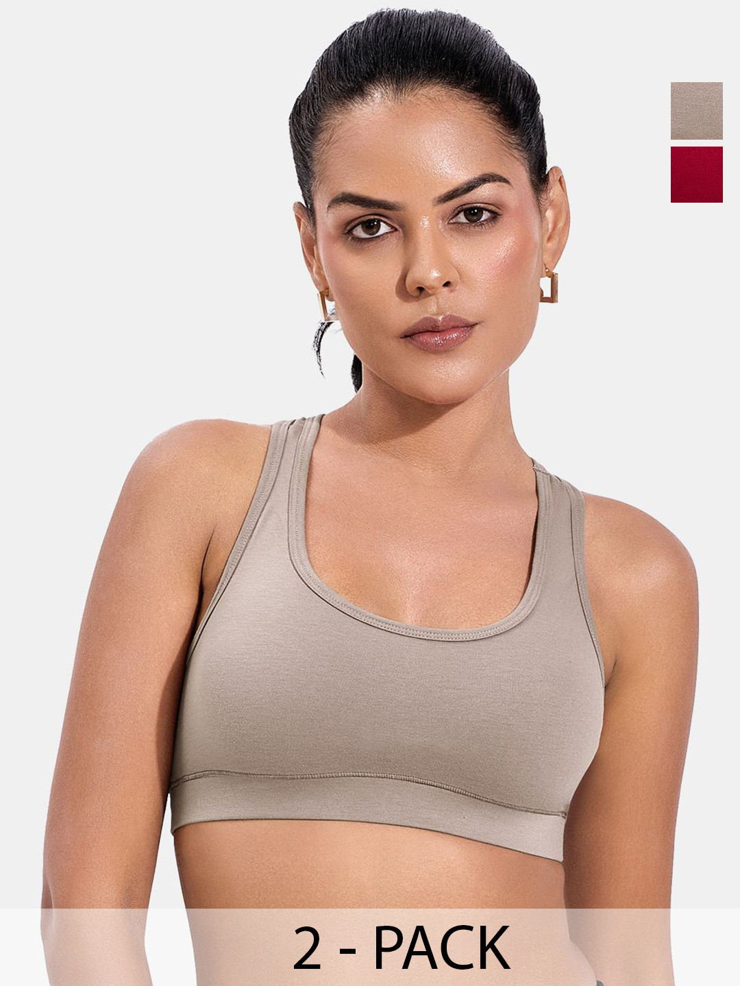 SKDREAMS Pack of 2 Full Coverage Seamless Racerback Training or Gym Sports Bra