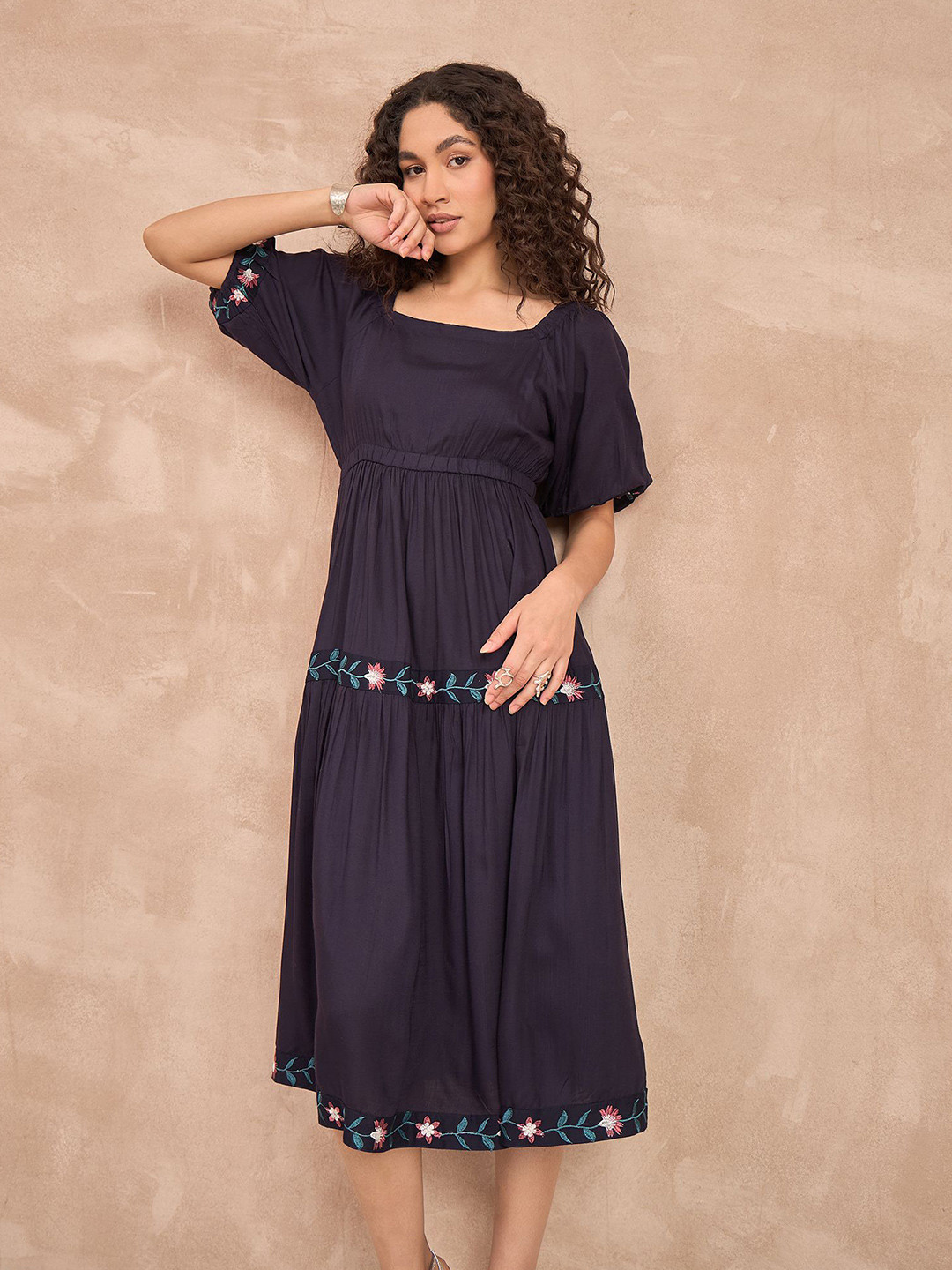 Routes by All About You Embroidered Empire Midi Dress