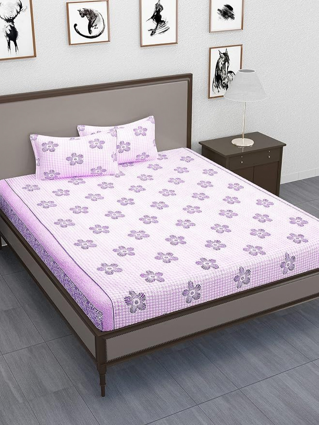 METRO LIVING Pink Floral Microfiber 144 TC Queen Bedsheet with 2 Pillow Covers-89 x 87 inches