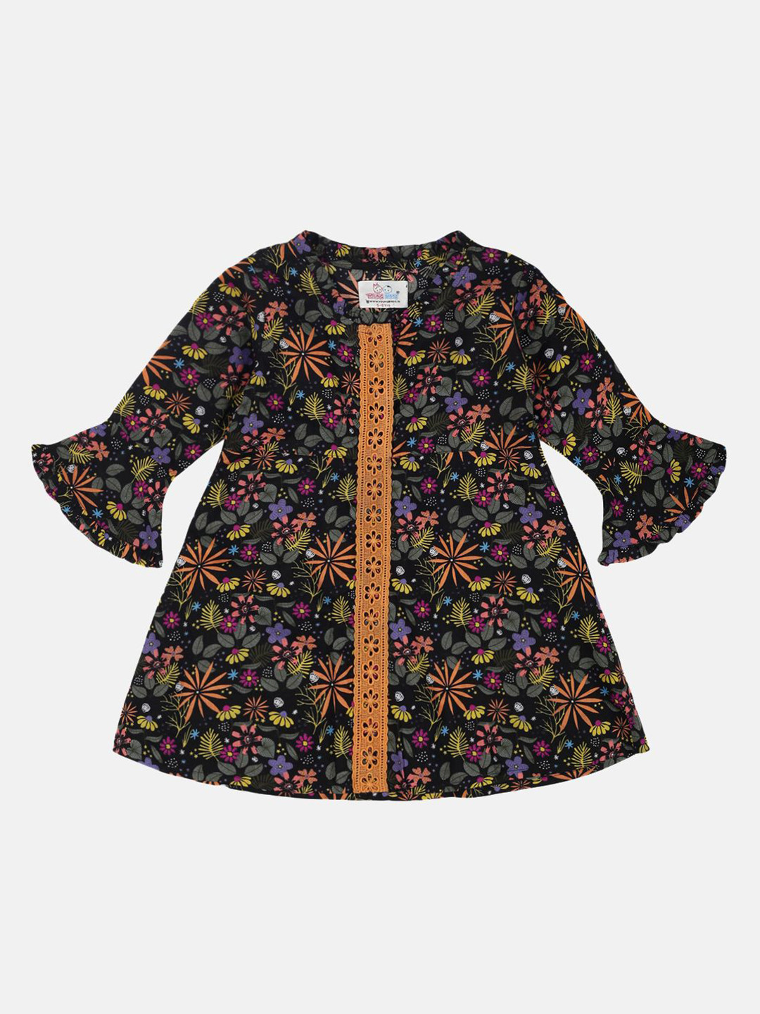 YOUNG BIRDS Floral Print Bell Sleeve A-Line Dress