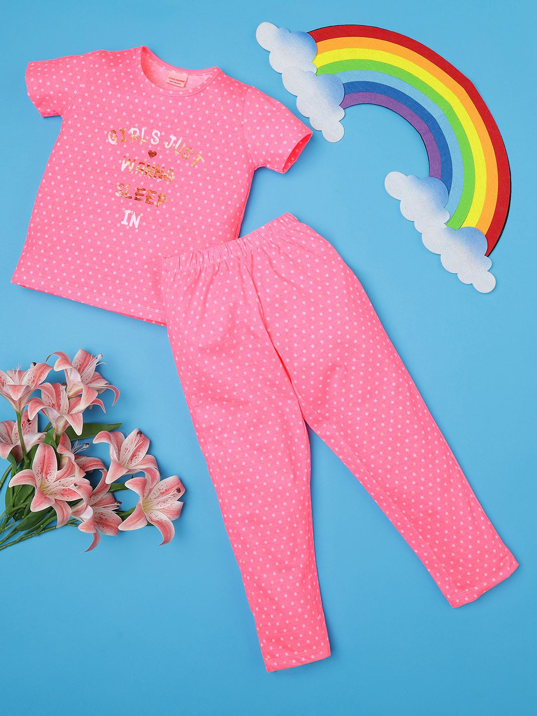 RAINE AND JAINE Girls  Polka Dots Printed Night suit