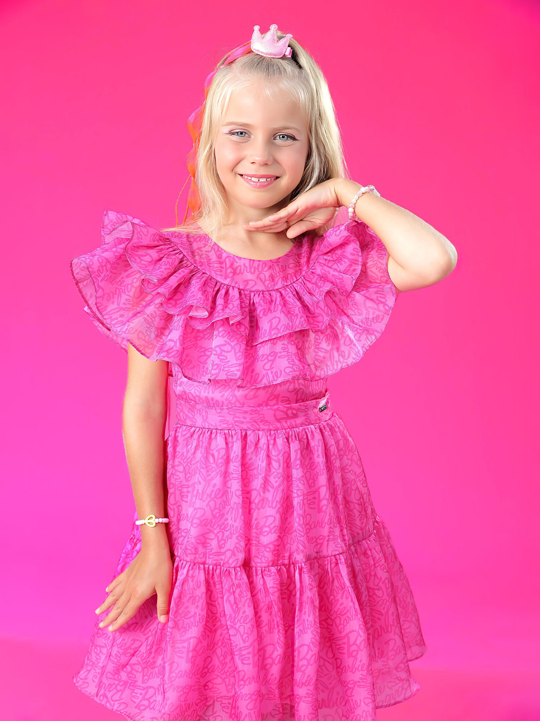 Tiny Girl Barbie Flutter Sleeve Ruffled Fit & Flare Dress
