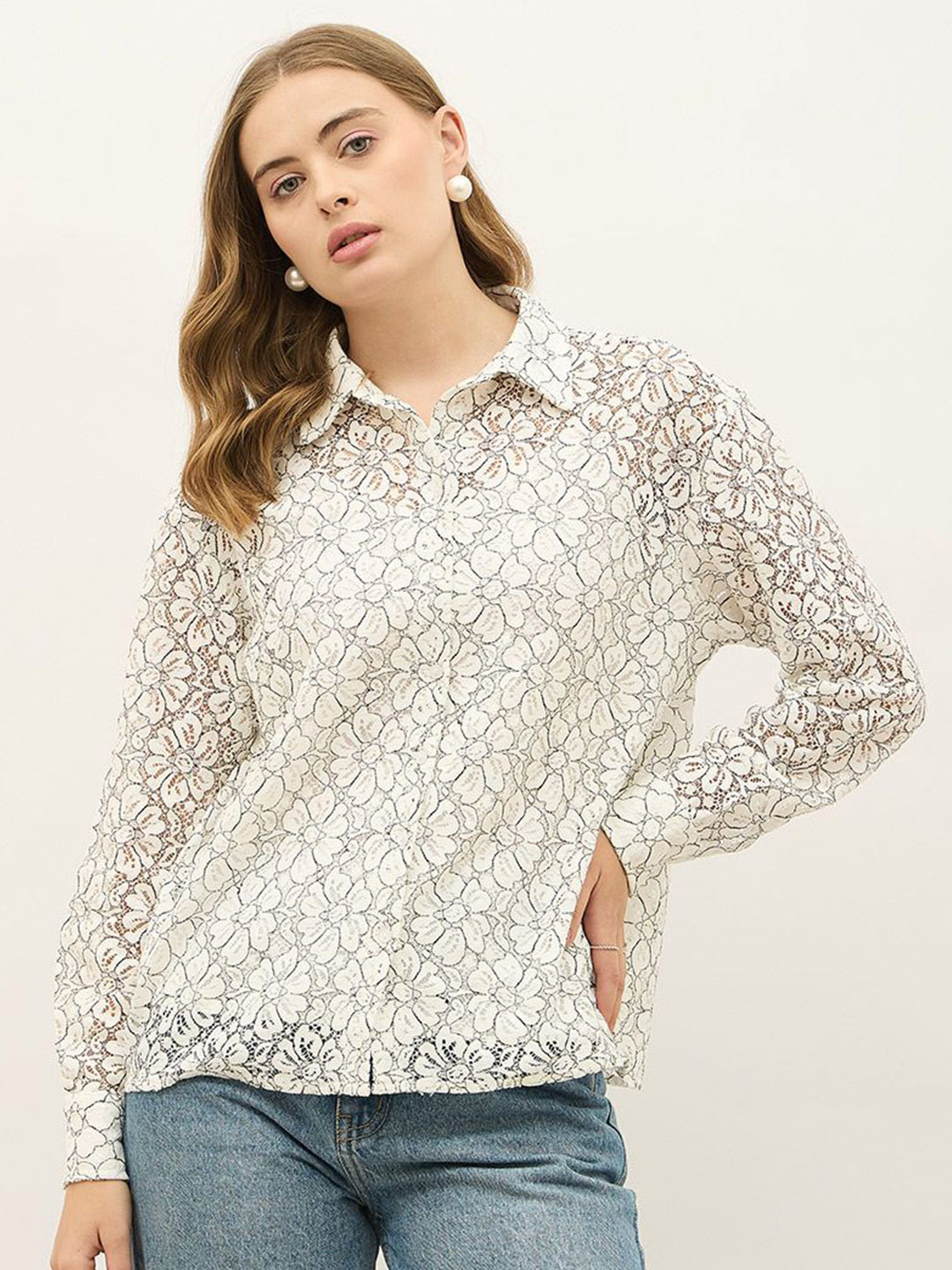 Styli Women Elevated Floral Lace Shirt