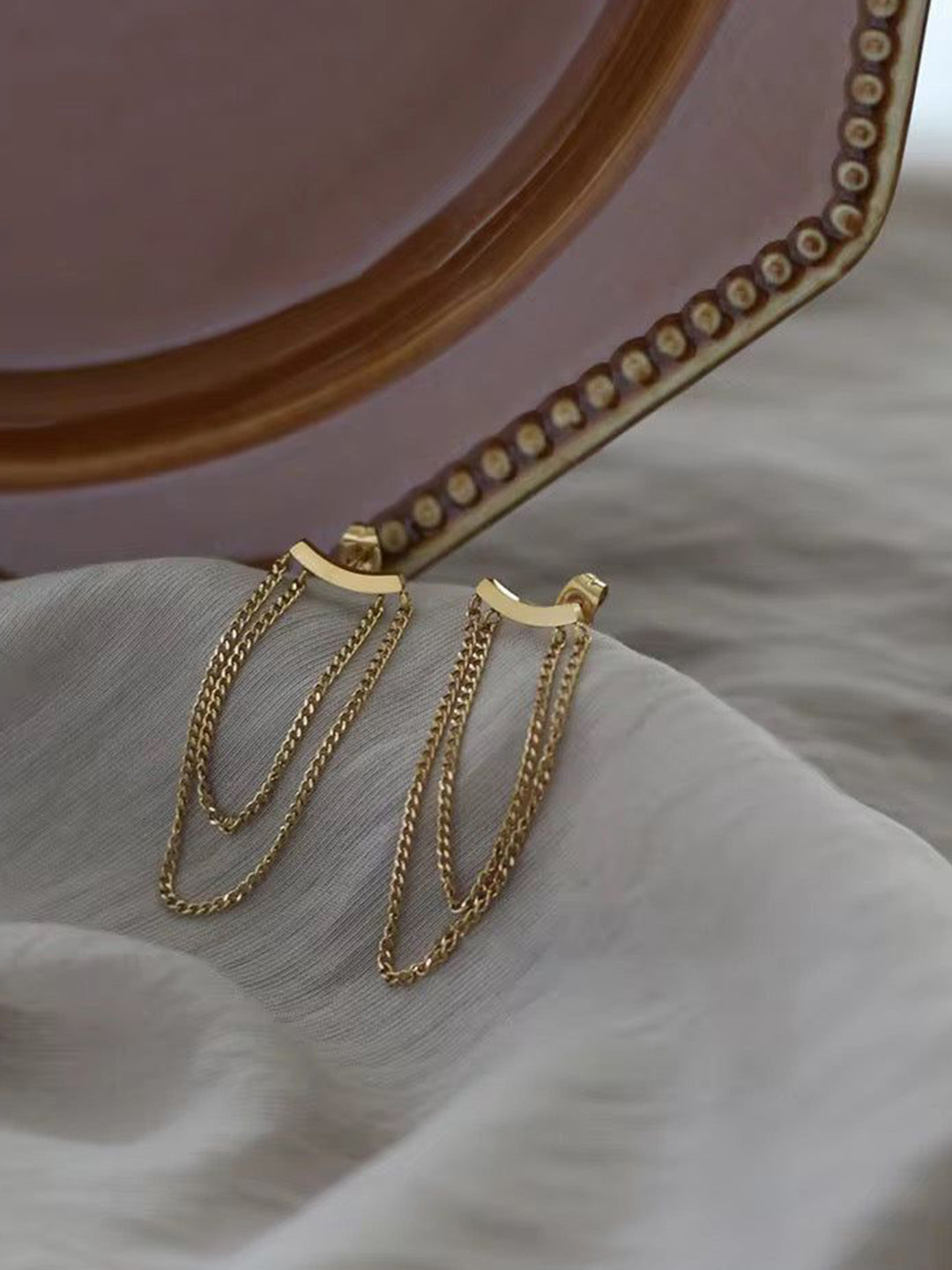 DressBerry 18K Gold Plated Stainless Steel Contemporary Shaped Multi-Layer Drop Earrings