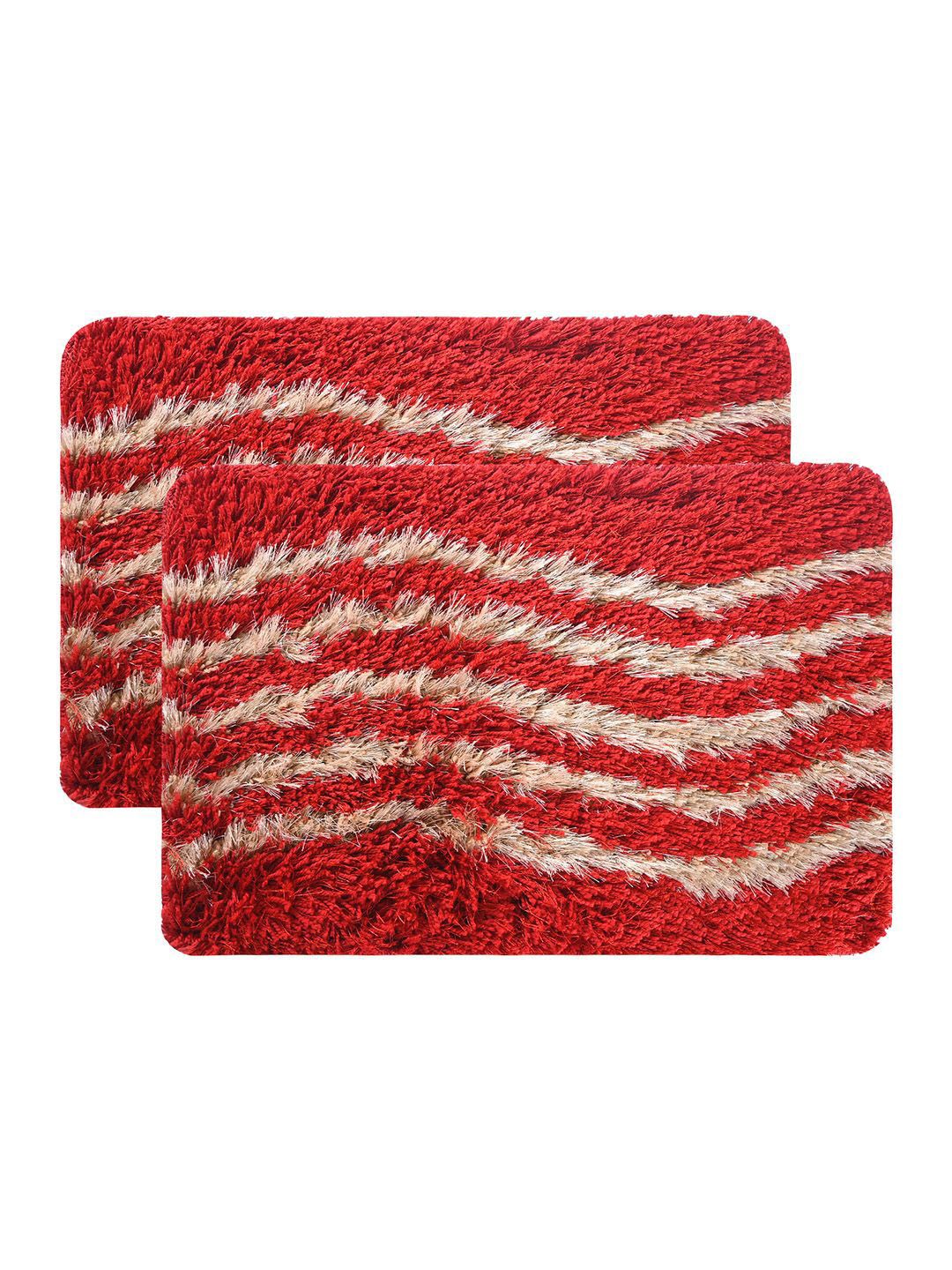 Kuber Industries Red & Cream Coloured 2 Pieces Cotton Anti Skid Mat For Bathroom