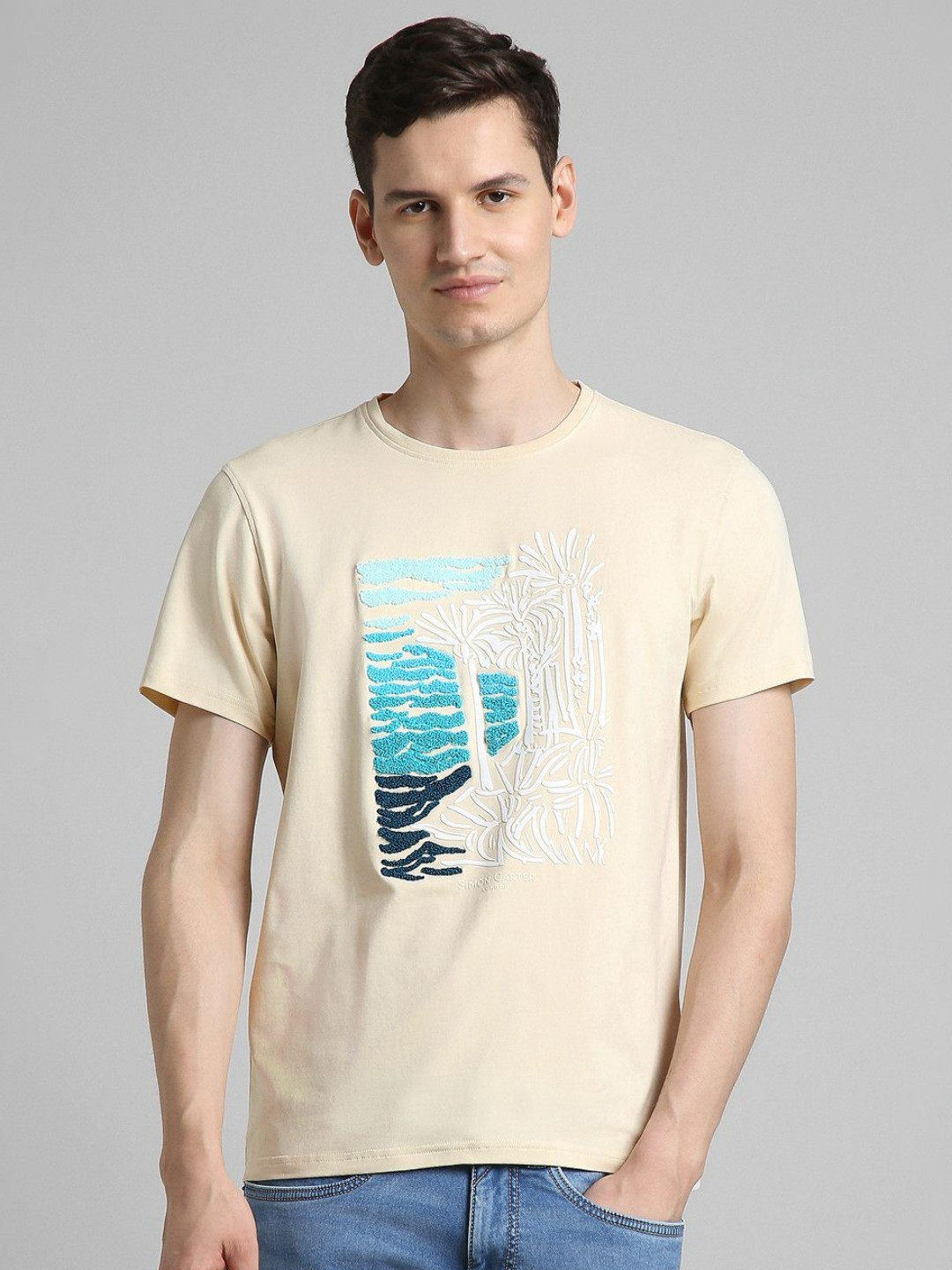 SIMON CARTER LONDON Men Printed Raw Edge Slim Fit T-shirt