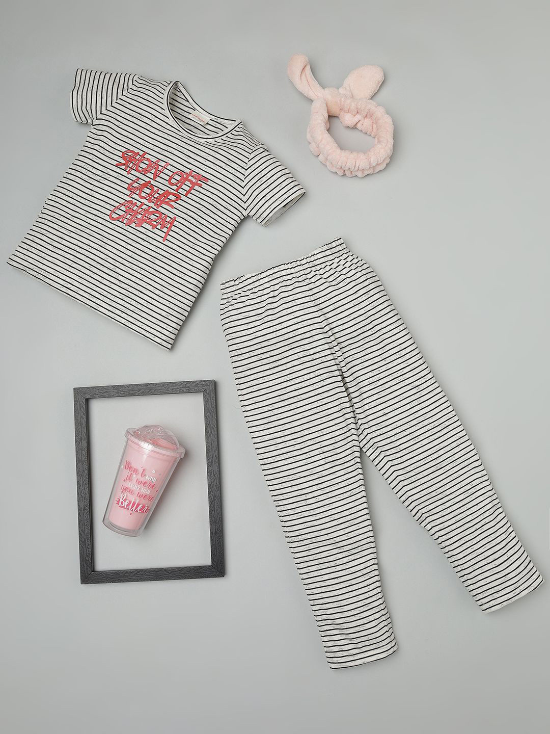 RAINE AND JAINE Girls Striped T-Shirt And Joggers Night suit