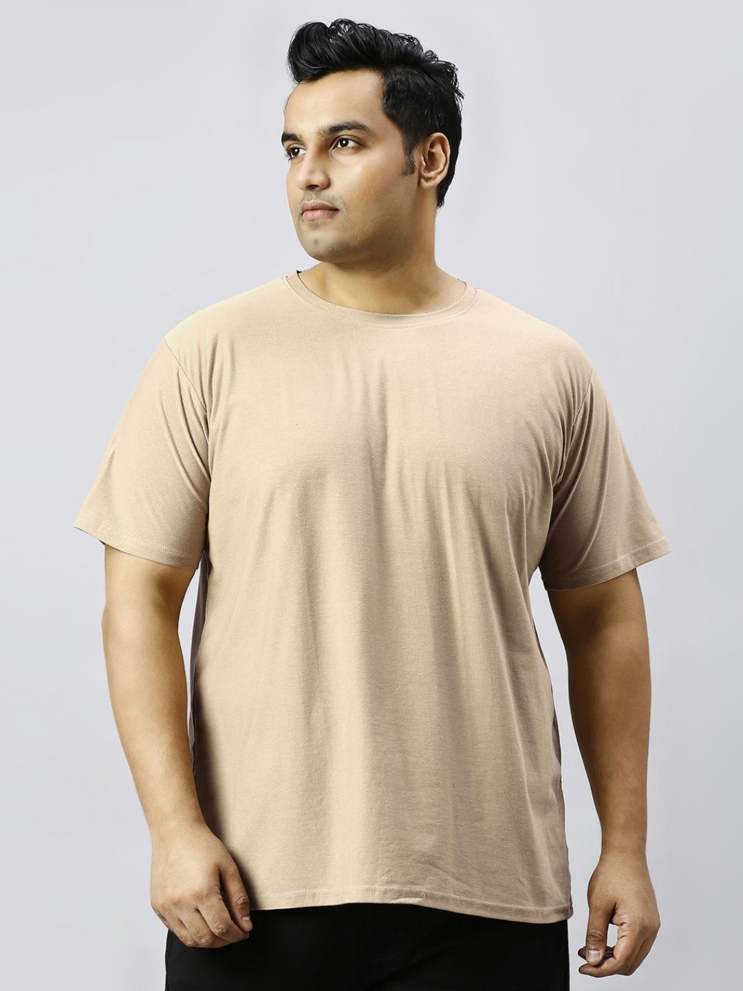 Xmex Plus Size Round Neck Cotton T-Shirt