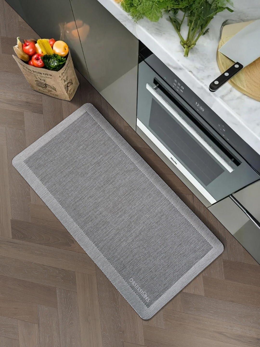 OBSESSIONS Grey & White Stain & Water Resistant Floor Mat