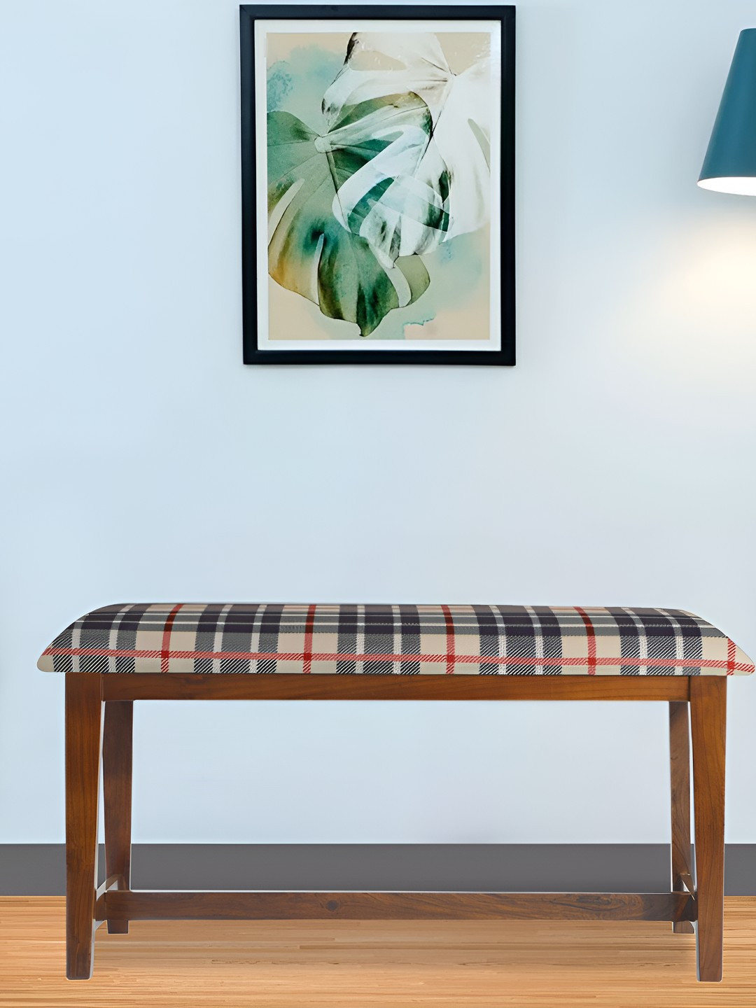 GLOBALLY INDIAN Brown & Beige Printed Sheesham Wood Bench With Cushioned Seat