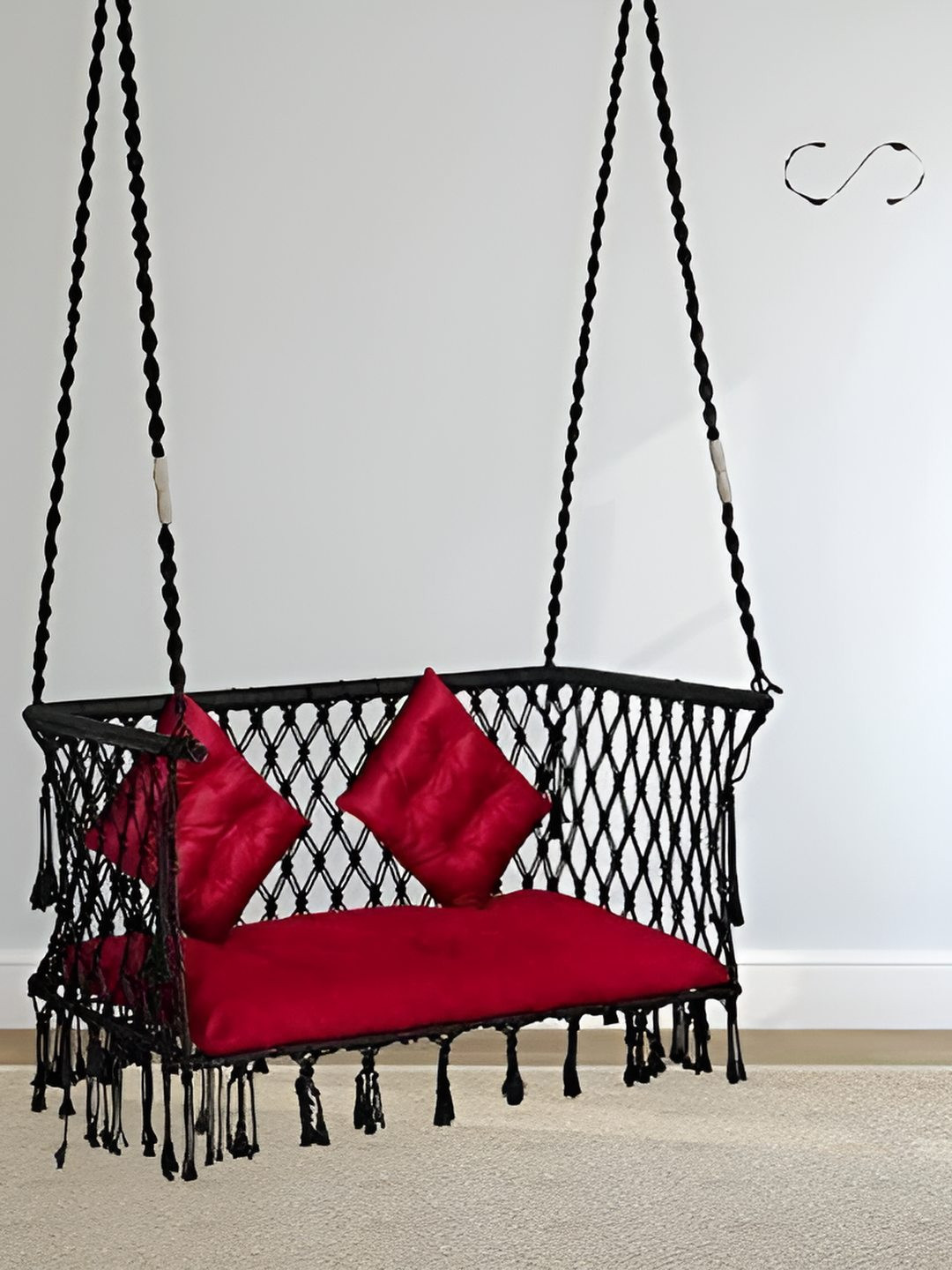 Swingzy Black & Red Square-Shaped Hammock Swing With Cushion