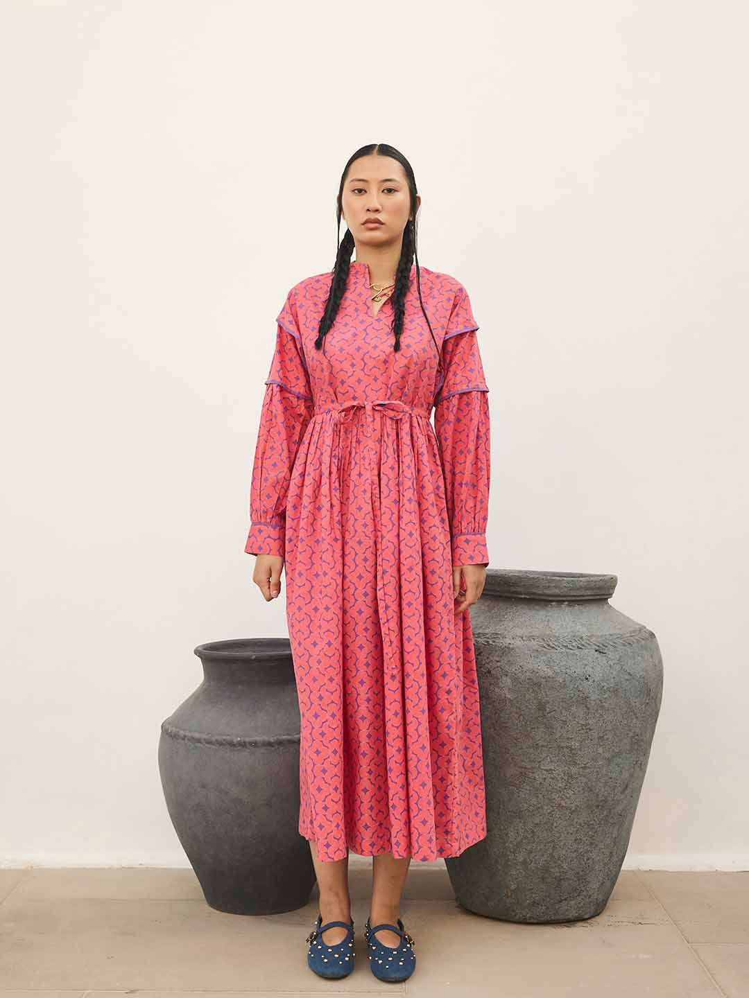 Prakriti Jaipur Women Red Purple Floral Print Fit and Flare Midi Dress