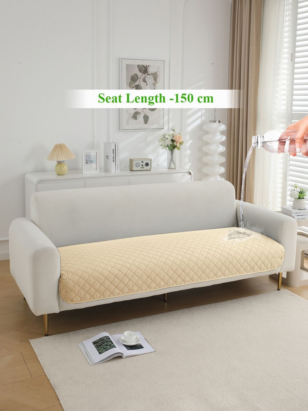 HOKIPO Beige Polyester Quilted Waterproof 150 cm Sofa Mat