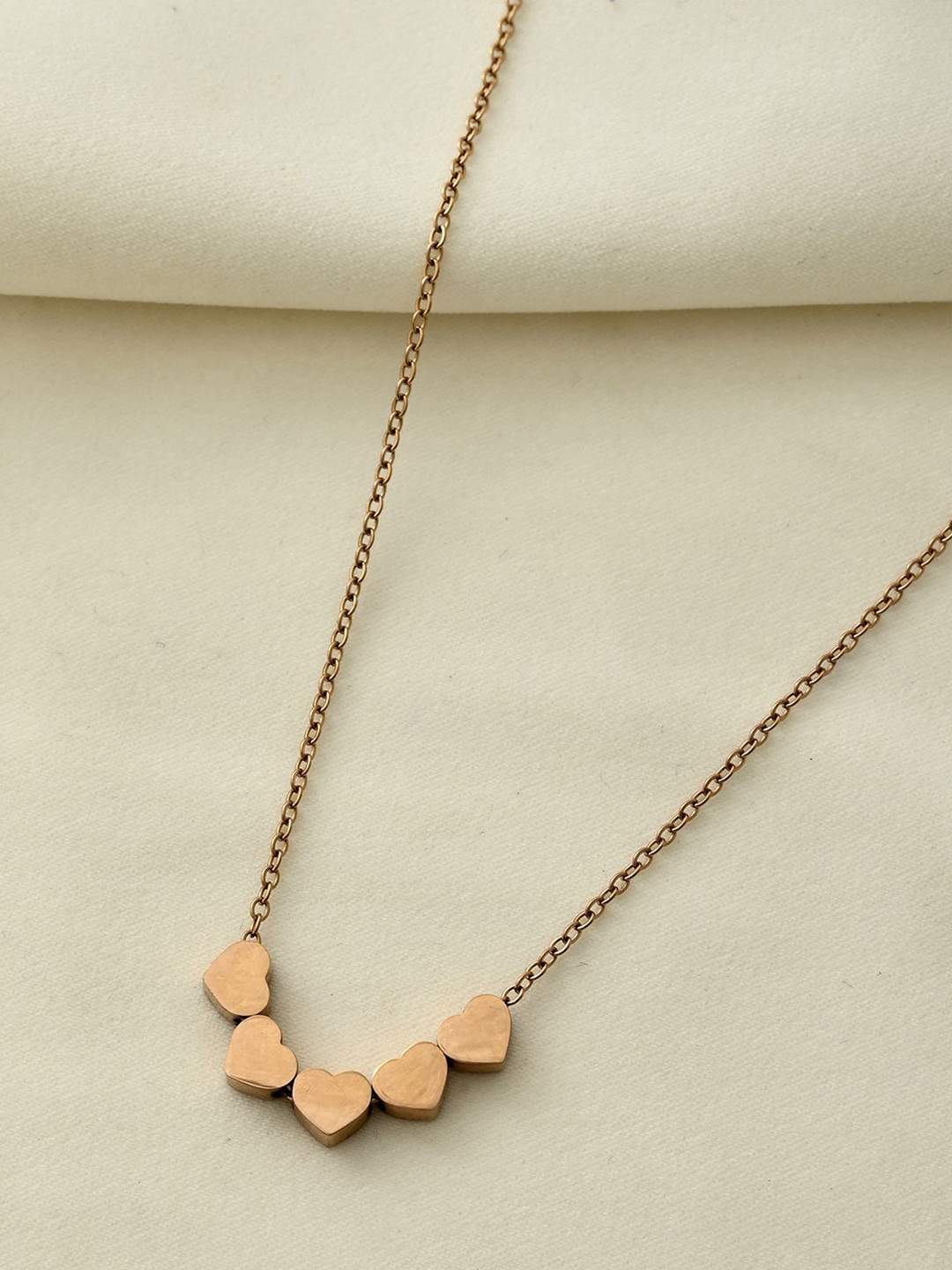 Voylla Rose Gold-Plated Sparkling Elegance Little Hearts Charm Necklace