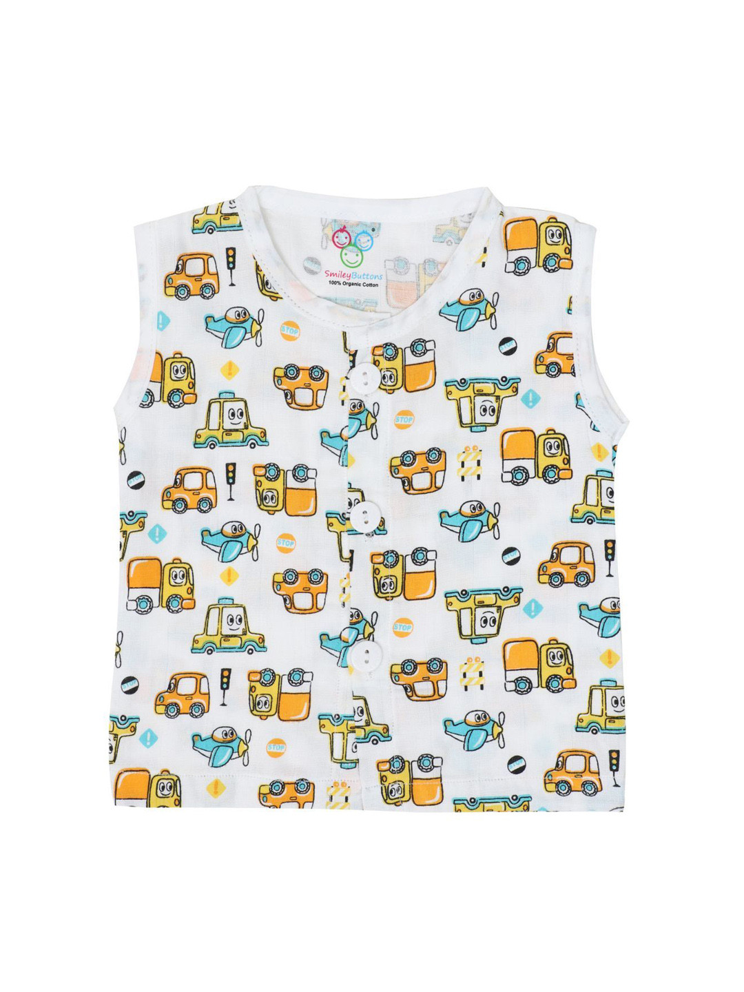 SMILEY BUTTONS Infant Kids Round Neck Printed Cotton Jhablas Innerwear Vests MBJ-010_0-6M