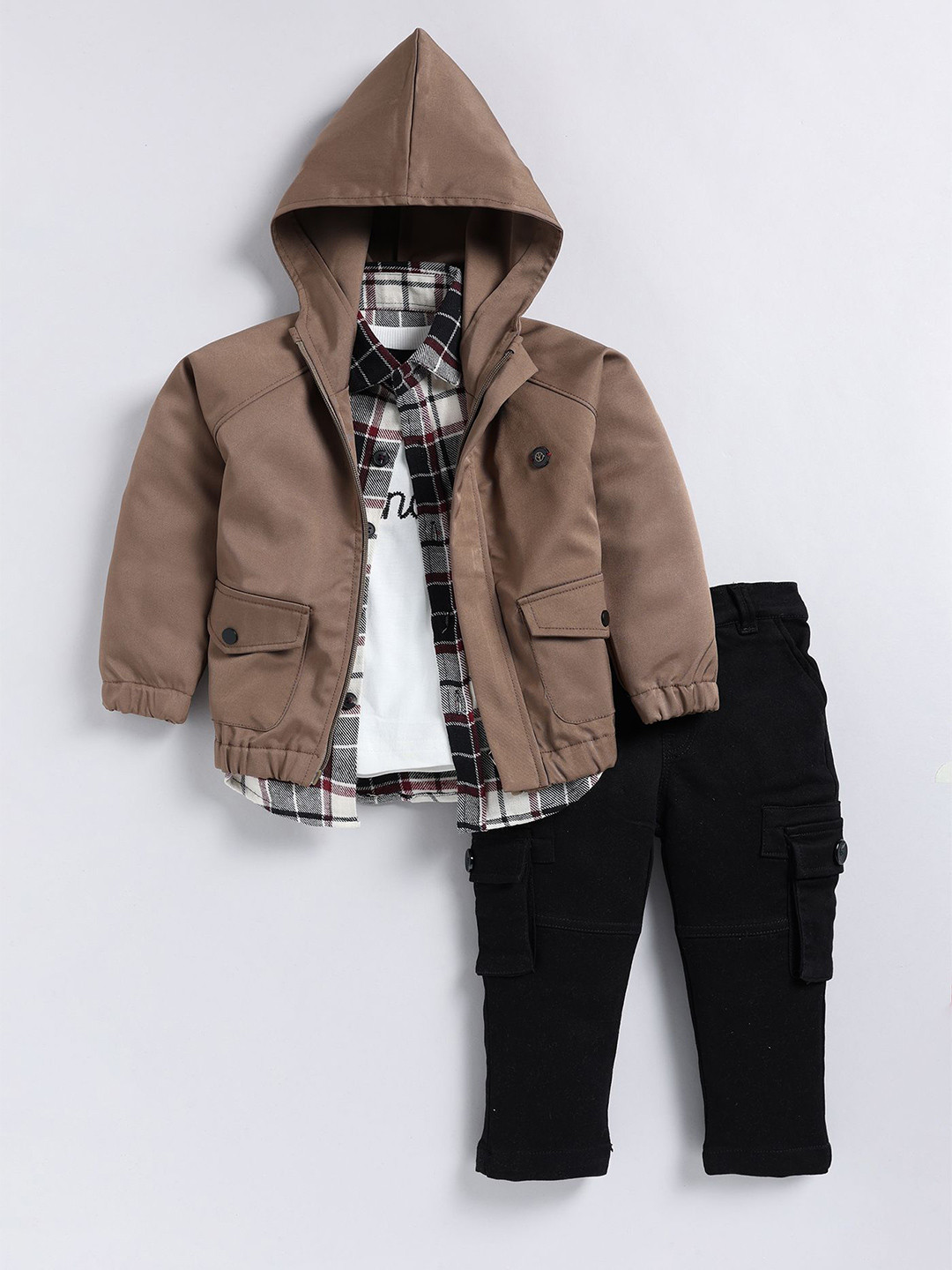 LITTLE COLLARS Boys 4 Piece Checked Shirt With T-Shirt & Trouser