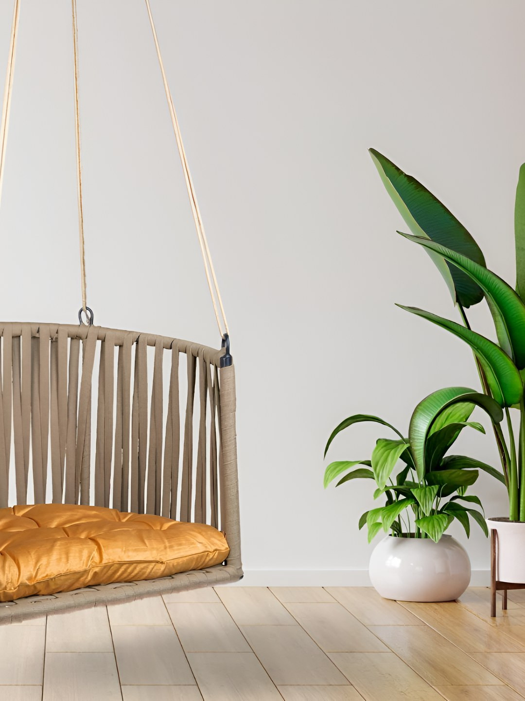 Swingzy Brown & Yellow C-Shape Textyline Rope Hammock Swing With Cushion