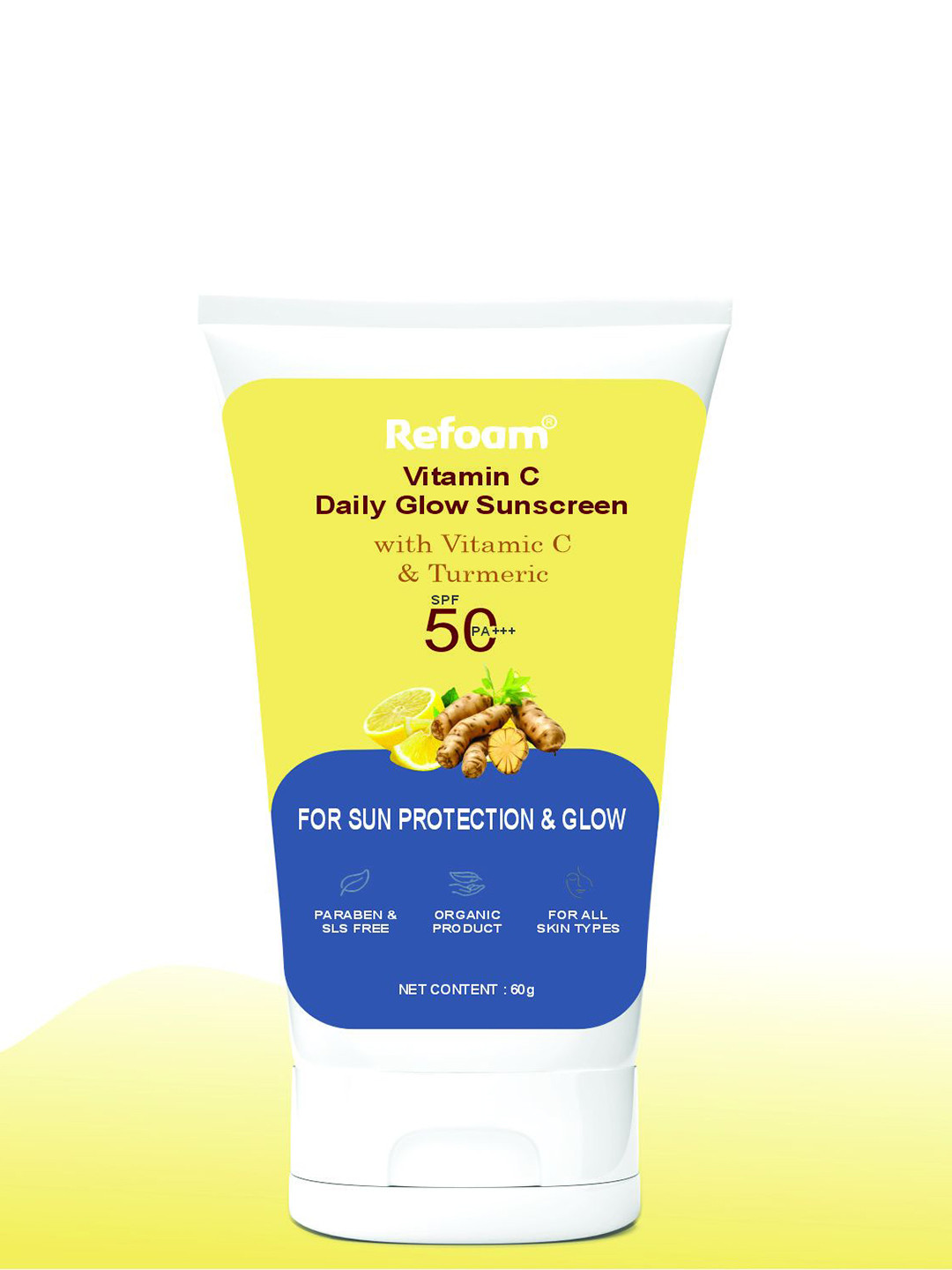 REFOAM Vitamin C Daily Glow Sunscreen SPF50 PA+++ With Turmeric - 60 g