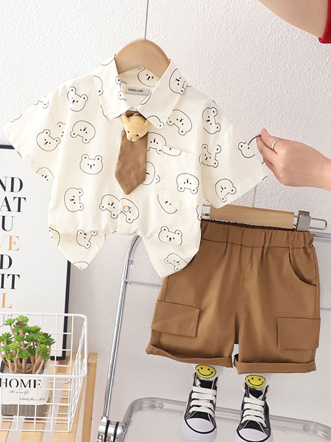 INCLUD Boys Animal Graphic Printed Spread Collar Short Sleeves Shirt With Shorts