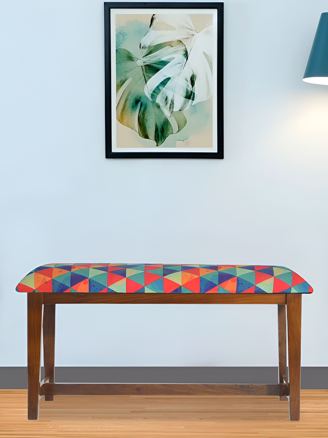 GLOBALLY INDIAN Red & Green Sheesham Wooden Cushioned Rectangle Bench