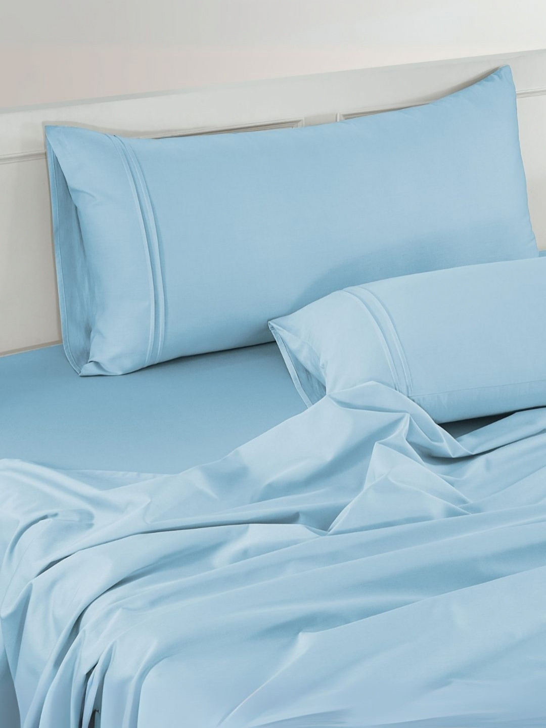 Aurave Blue Egyptian Cotton 400 TC Fitted King Superfine Bedsheet with 2 Pillow Covers-108 x 108 inches
