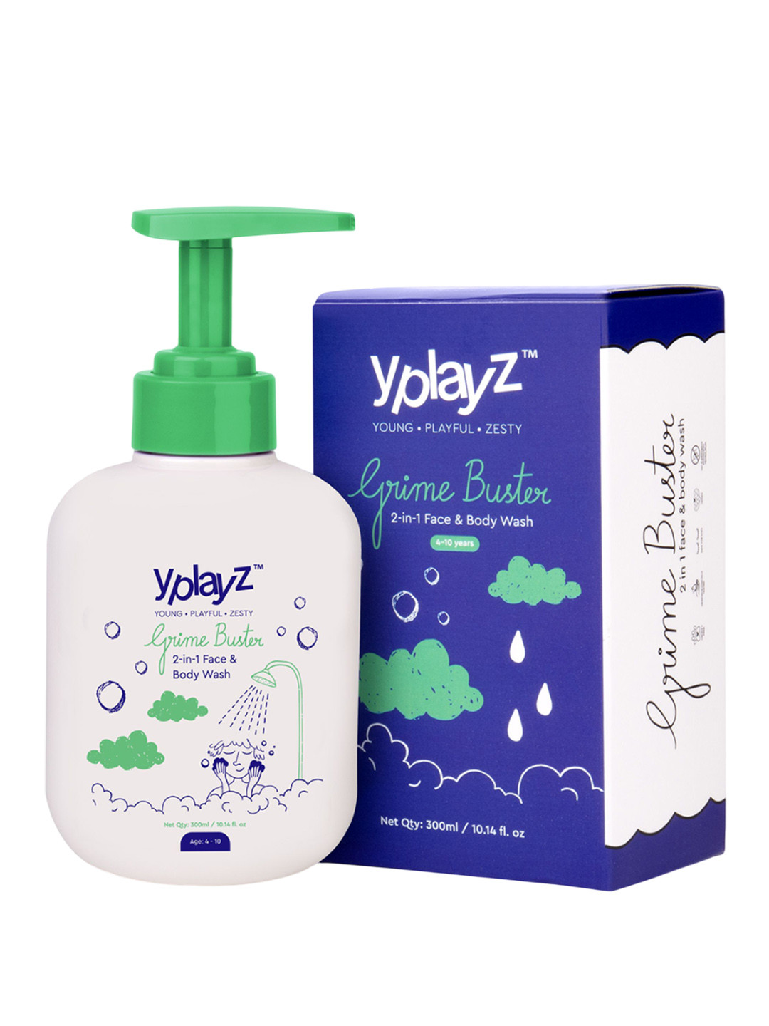 YplayZ Grime Buster 2-1 Face & Body Wash - Hydrates, Soothes Skin - 300ml