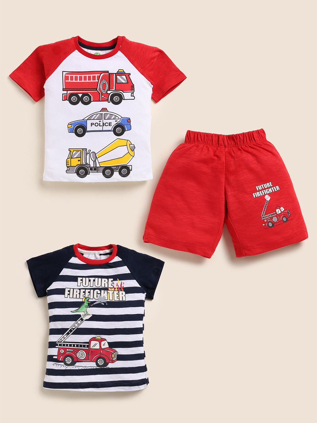 YK Boys Printed Pack Of 2 T-shirts With Shorts