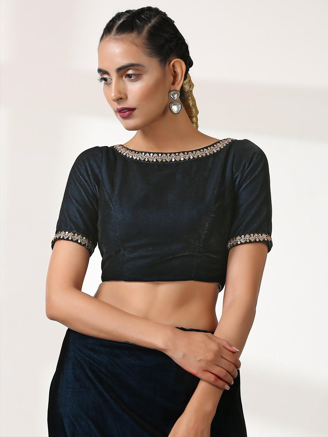Swtantra Velvet Boat Neck Blouse