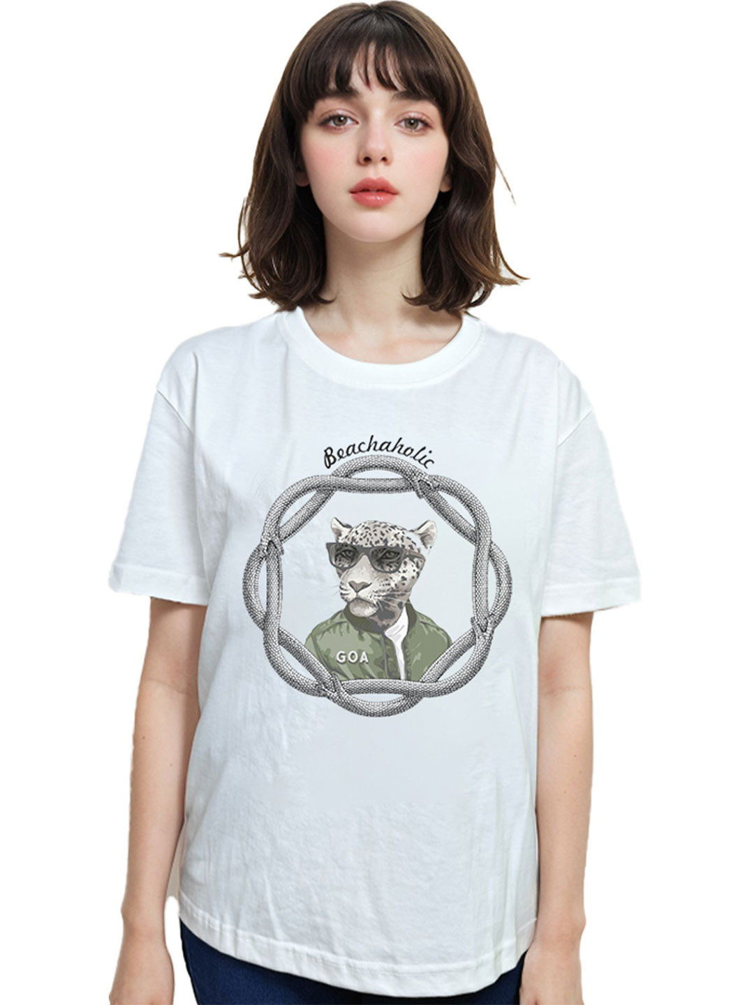 MAATIR DESIGNS Beachaholic Animal Print Cotton T-Shirt