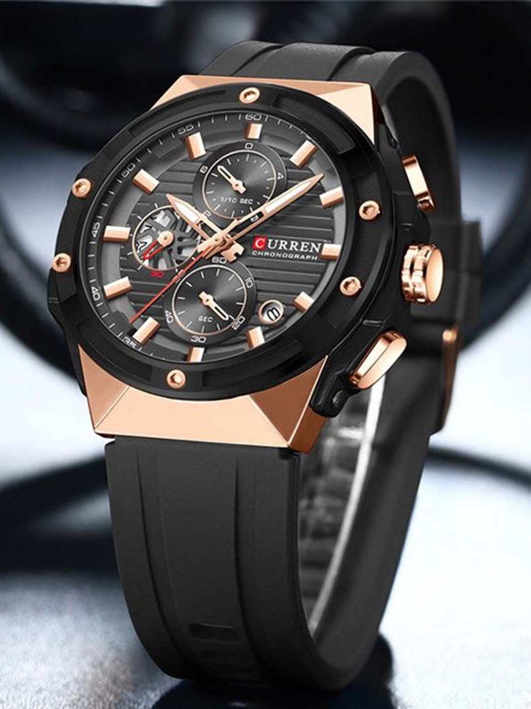 Curren Men Brass Dial & Straps Analogue Watch CR-8462-Black RG