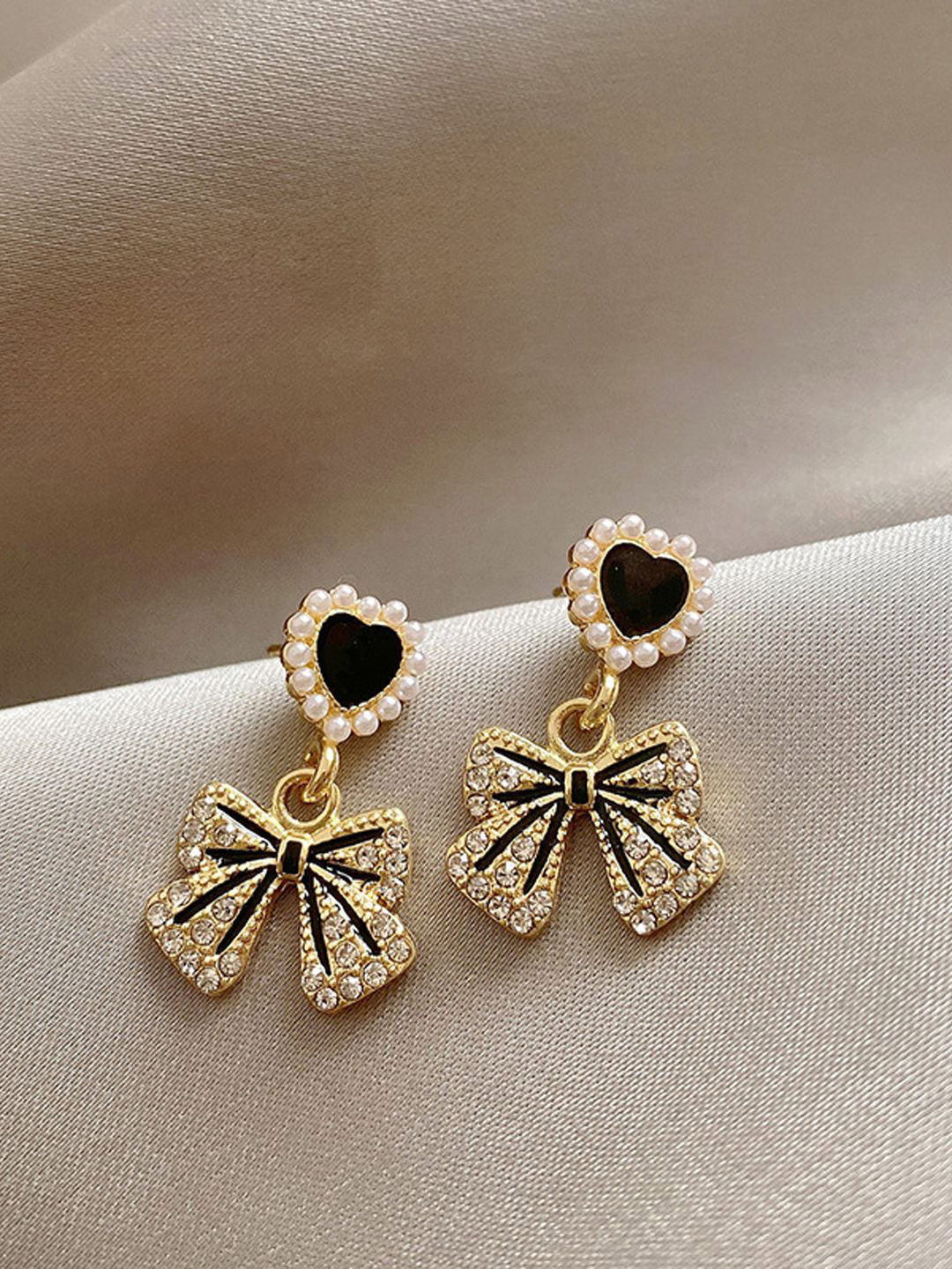 KRENOZ Gold-Plated Rhinestone Heart Shaped Drop Earrings