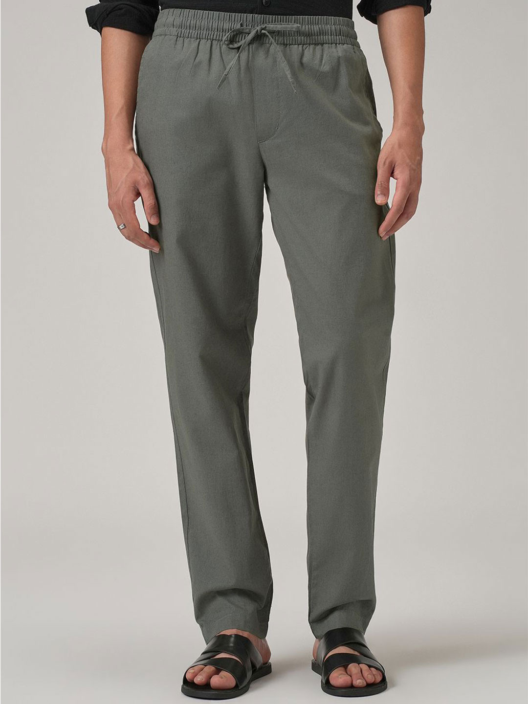 Banana Club Men Drawstring Grey Linen Pant