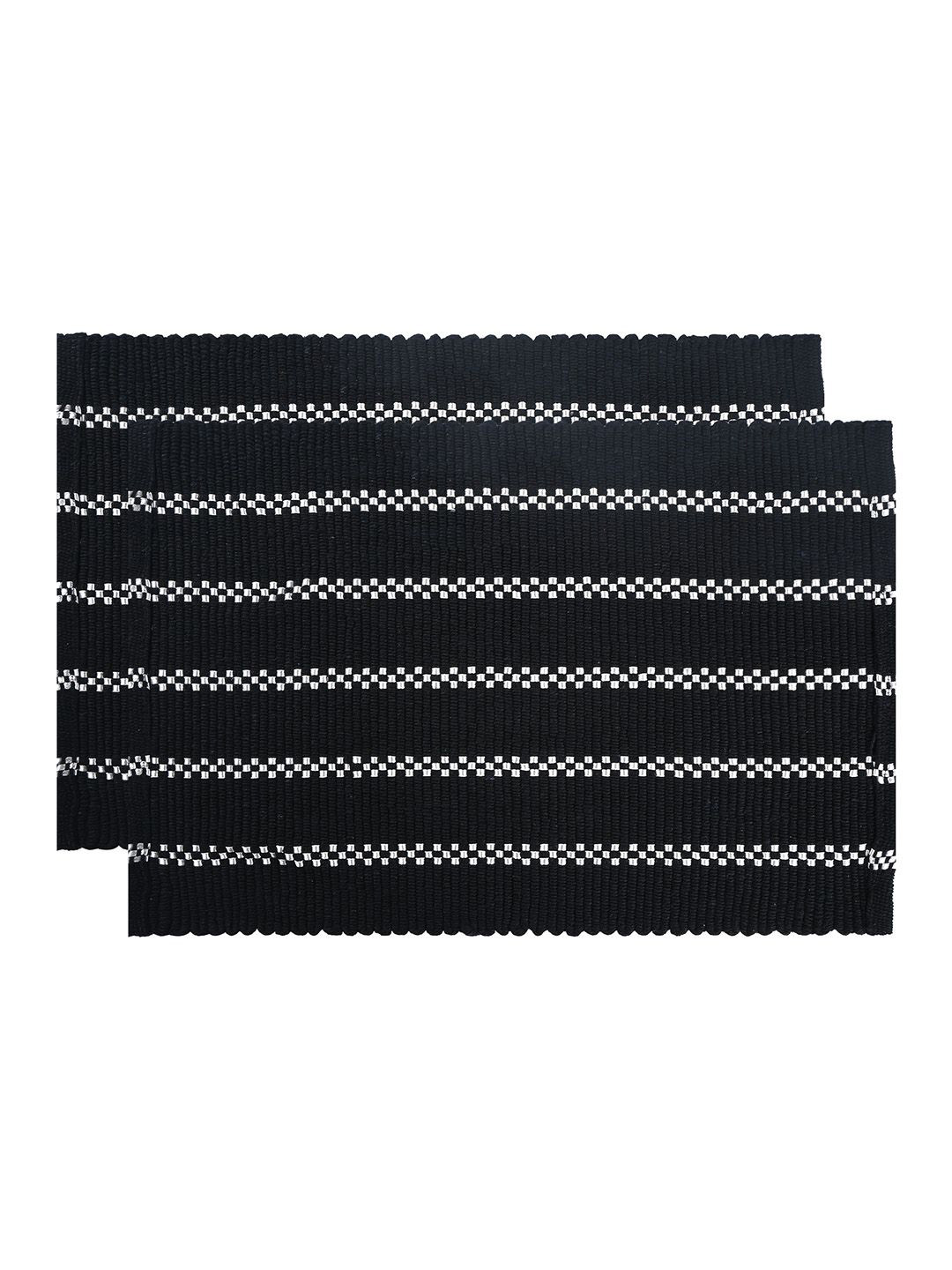 Kuber Industries Black & White 2 Pieces Striped Cotton Soft Bathroom Door Mats