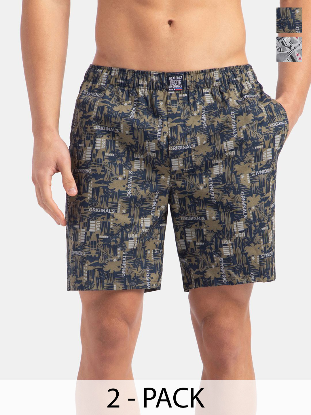 Jockey Super Combed Mercerized Cotton Woven Printed Boxer with Side Pockets-US57