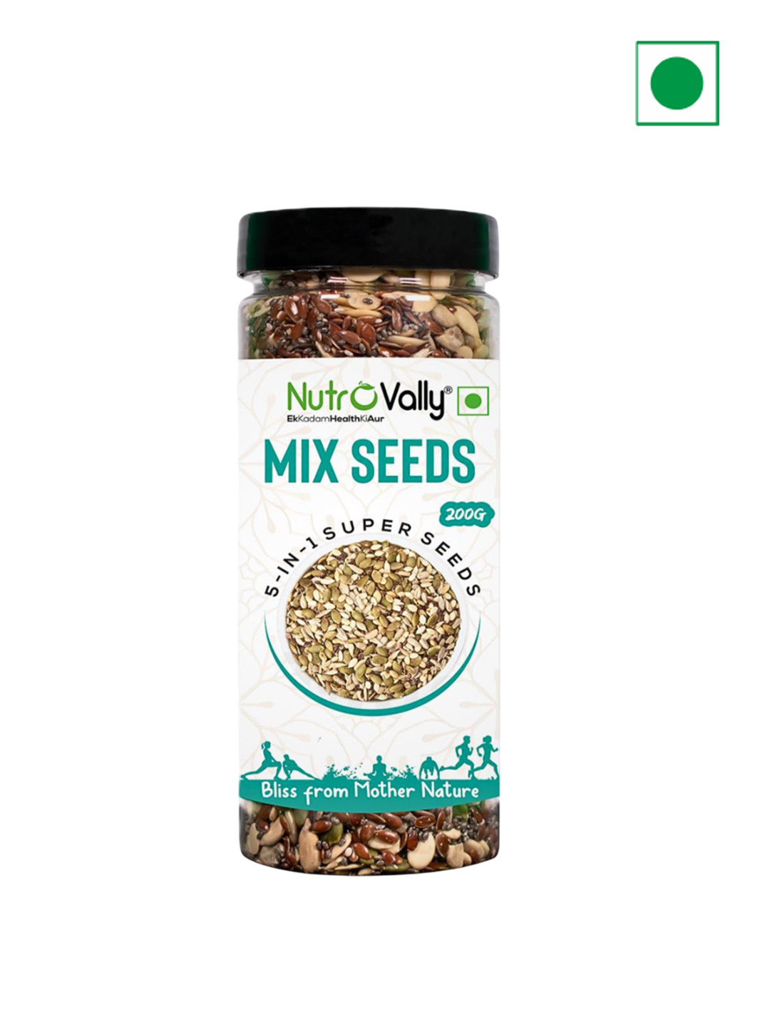 NutroVally Flax, Chia, Pumpkin, Watermelon & Sunflower Seeds - 200 g