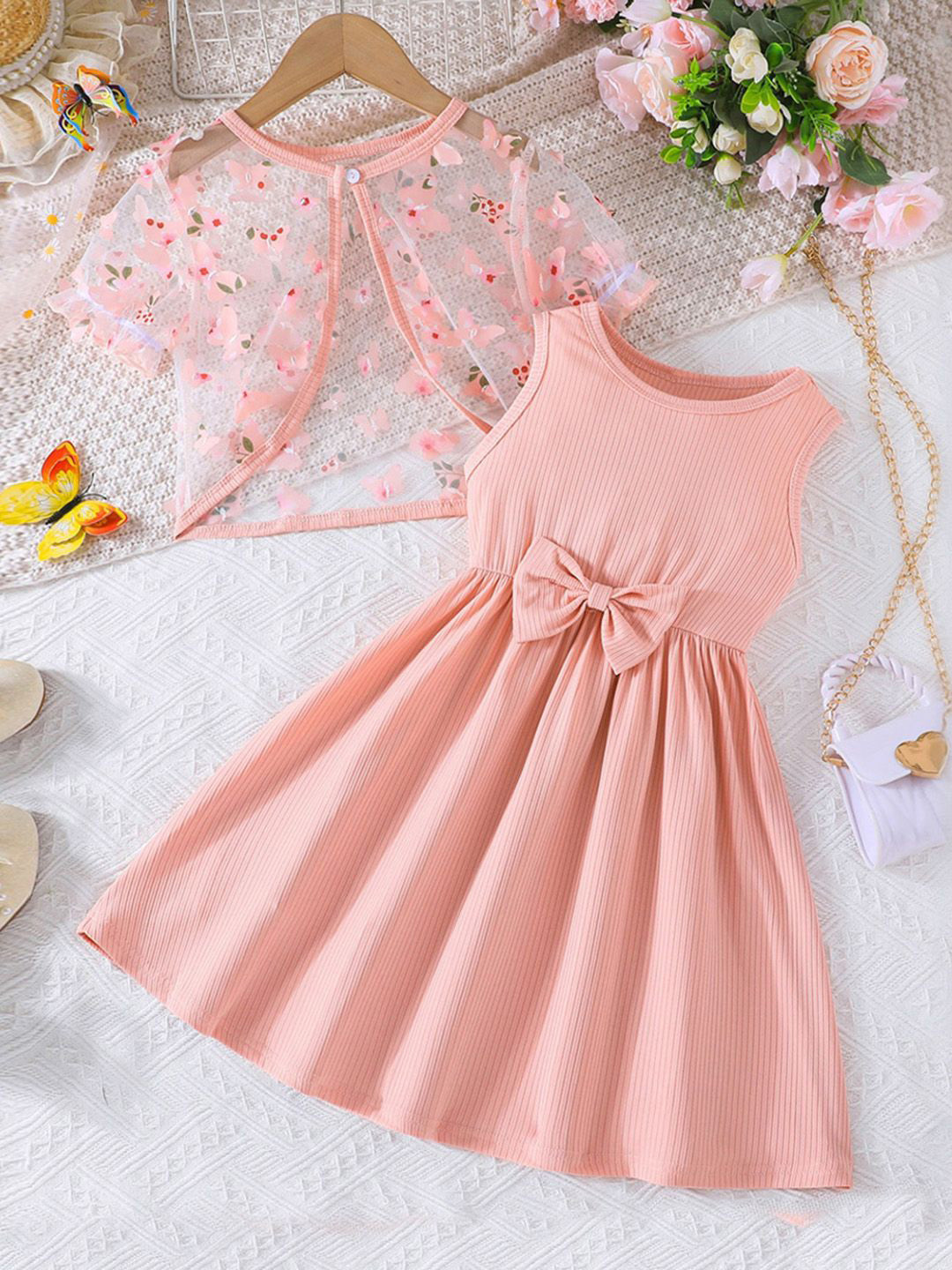 INCLUD Butterfly Shrug Animal Cotton Knee Length Fit & Flare Dress