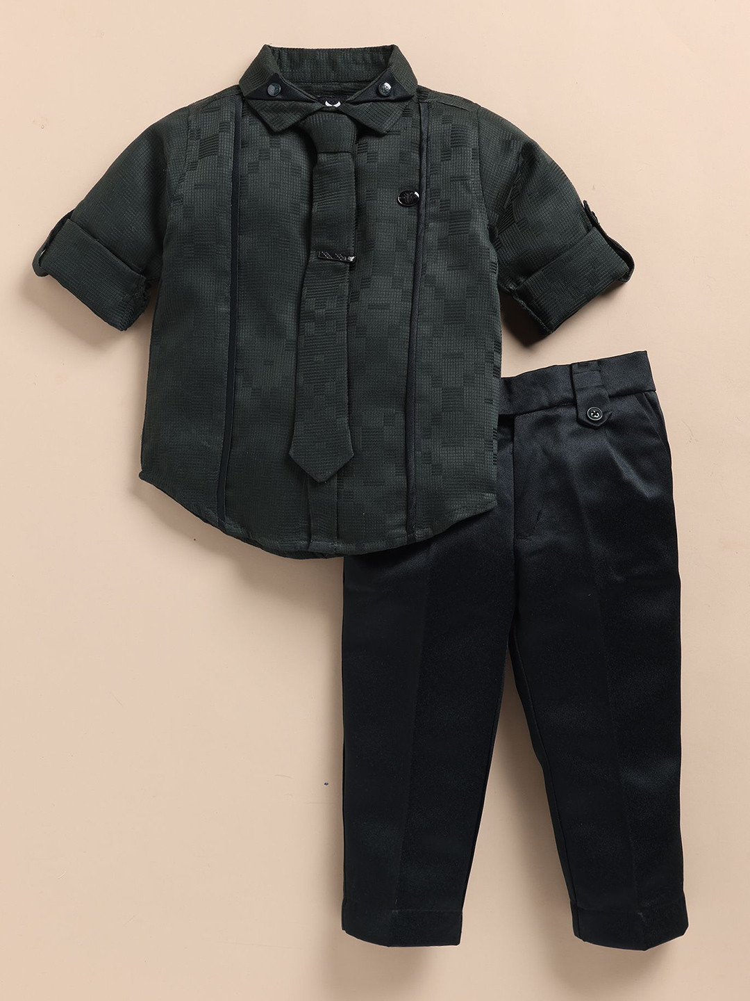 LITTLE COLLARS Boys Self Design Button Down Collar Three-Piece Suit