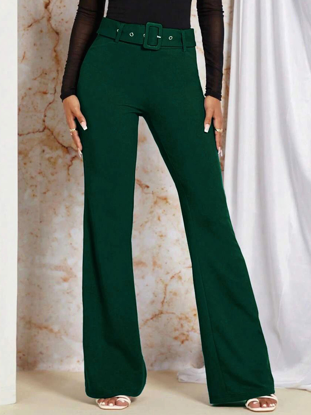Stylecast X Slyck Women Solid Pattern Belted Flared Trouser